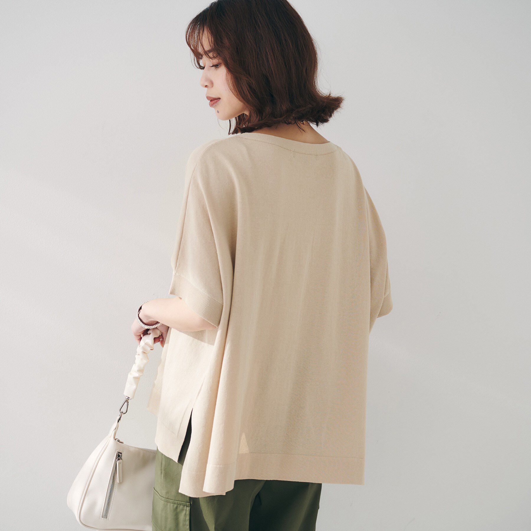 UNTITLED「【体型カバー/手洗い可】コットンリネン ワイドプルオーバーニット」|ニット・セーター|