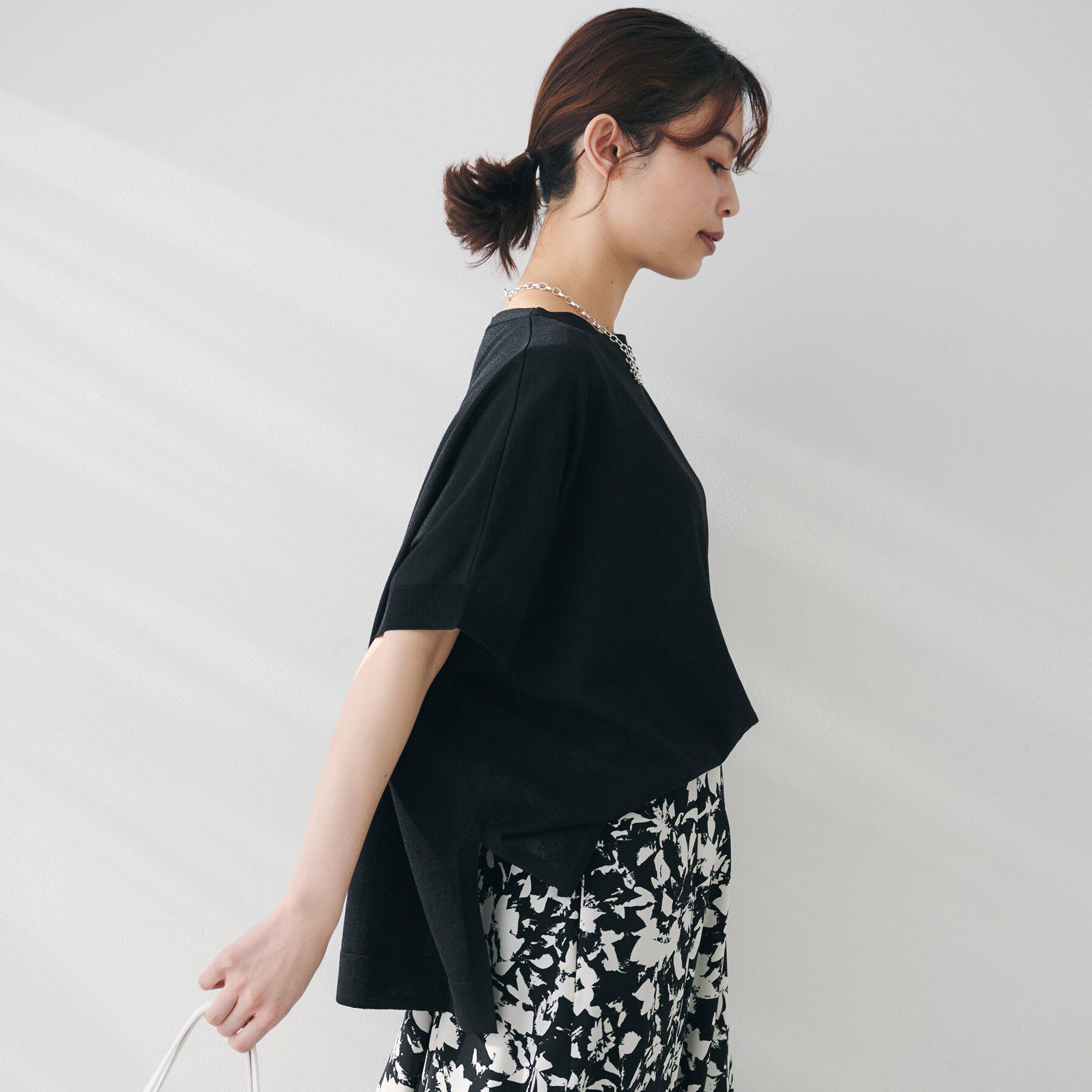 UNTITLED「【体型カバー/手洗い可】コットンリネン ワイドプルオーバーニット」|ニット・セーター|