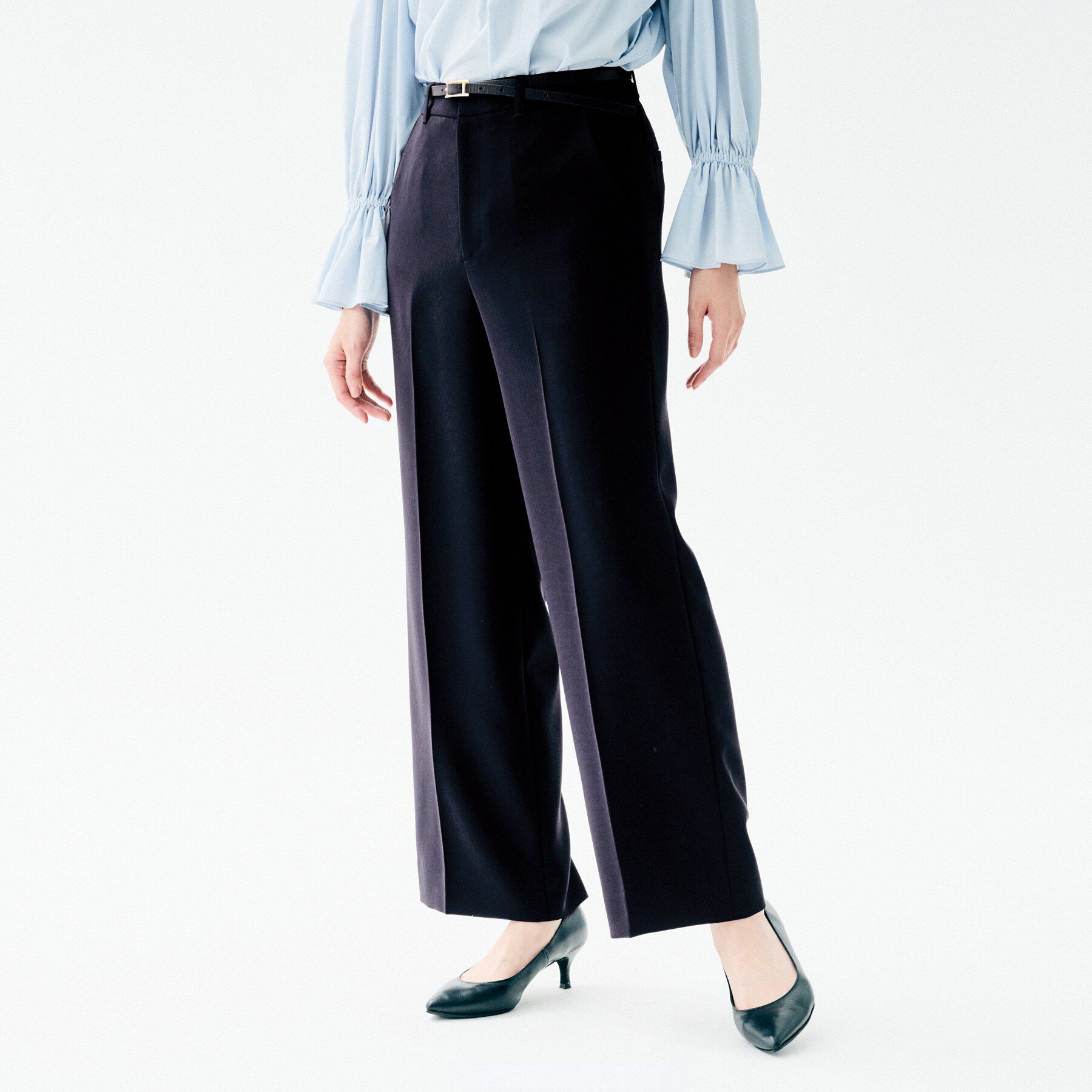 UNTITLED「【洗えるスーツ／ストレッチ性／後ろウエストゴム】ワイドパンツ」|その他|ネイビー(694)