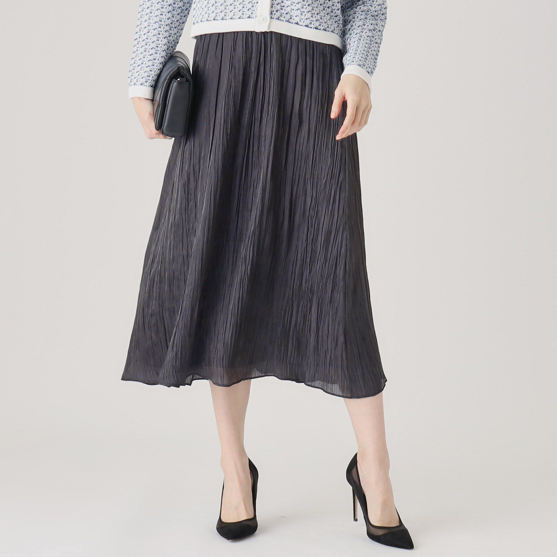 COUP DE CHANCE「【洗える／日本製／ウエストゴム】ランダムプリーツスカート」|スカート|ブラック(019)
