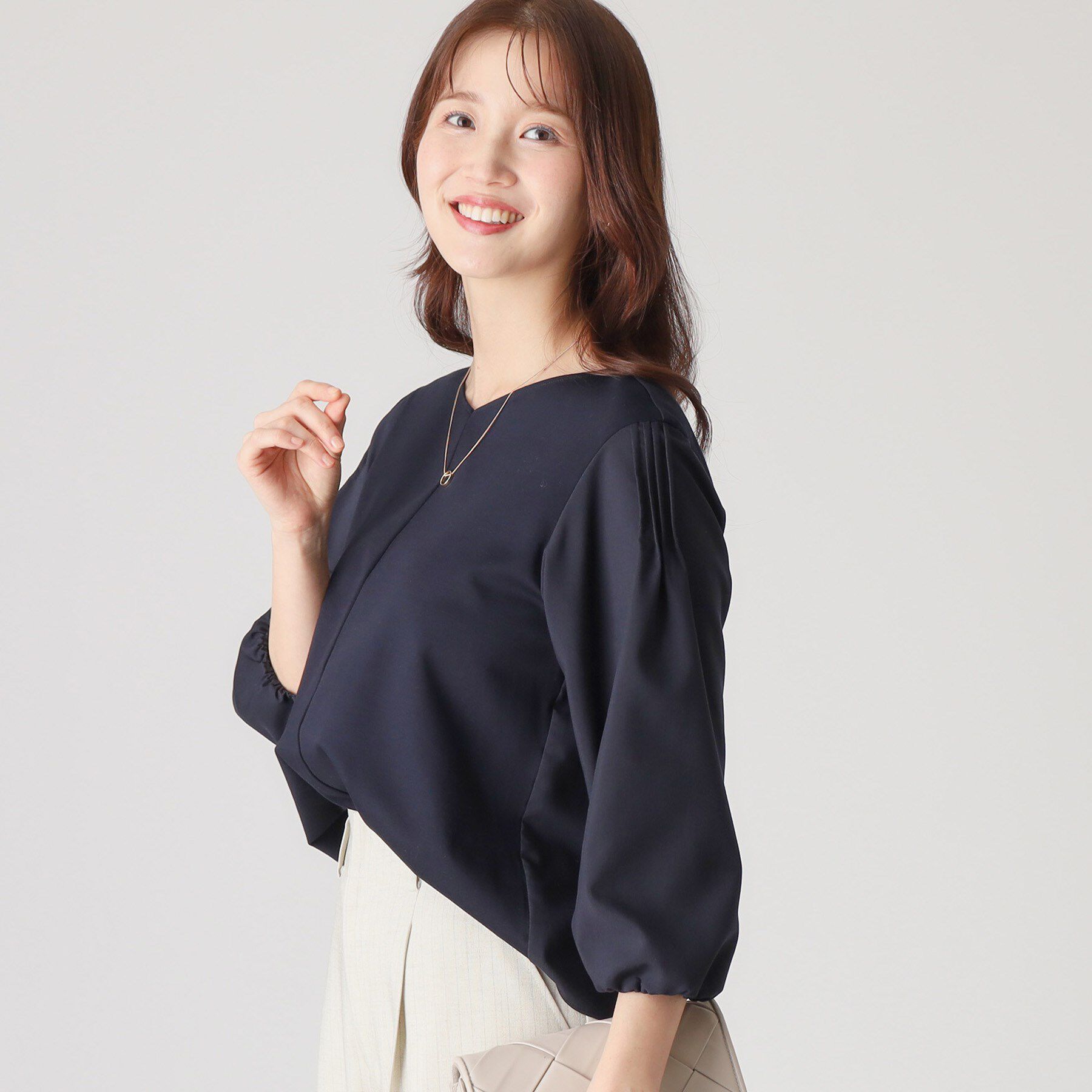 COUP DE CHANCE「【洗える／日本製／袖の異素材使い】ジャージプルオーバー」|Tシャツ・カットソー|ネイビー(094)