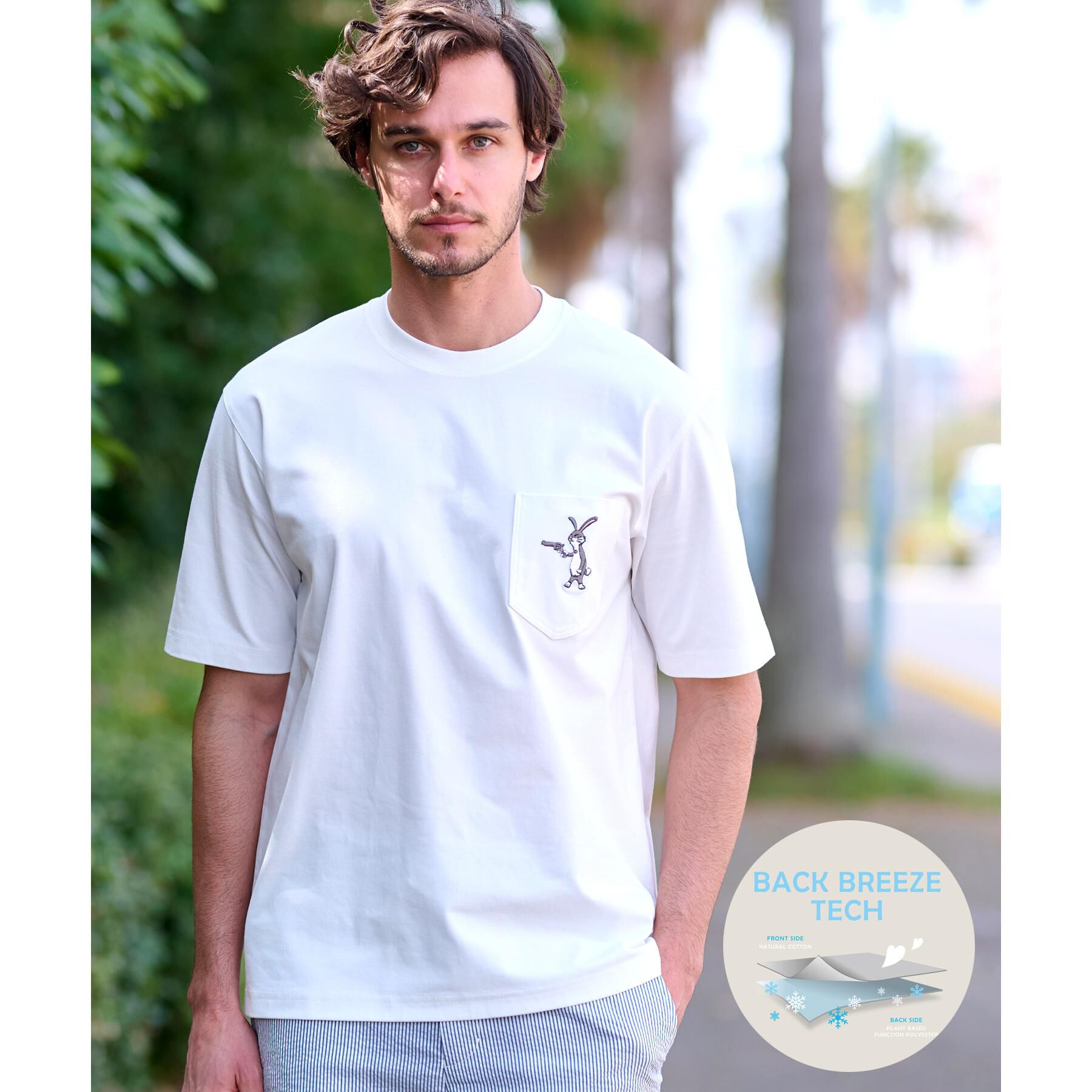 DRESSTERIOR「【接触冷感/UVカット】BACK BREEZE TECH ラビットポケTシャツ」|Tシャツ・カットソー|ホワイト(001)