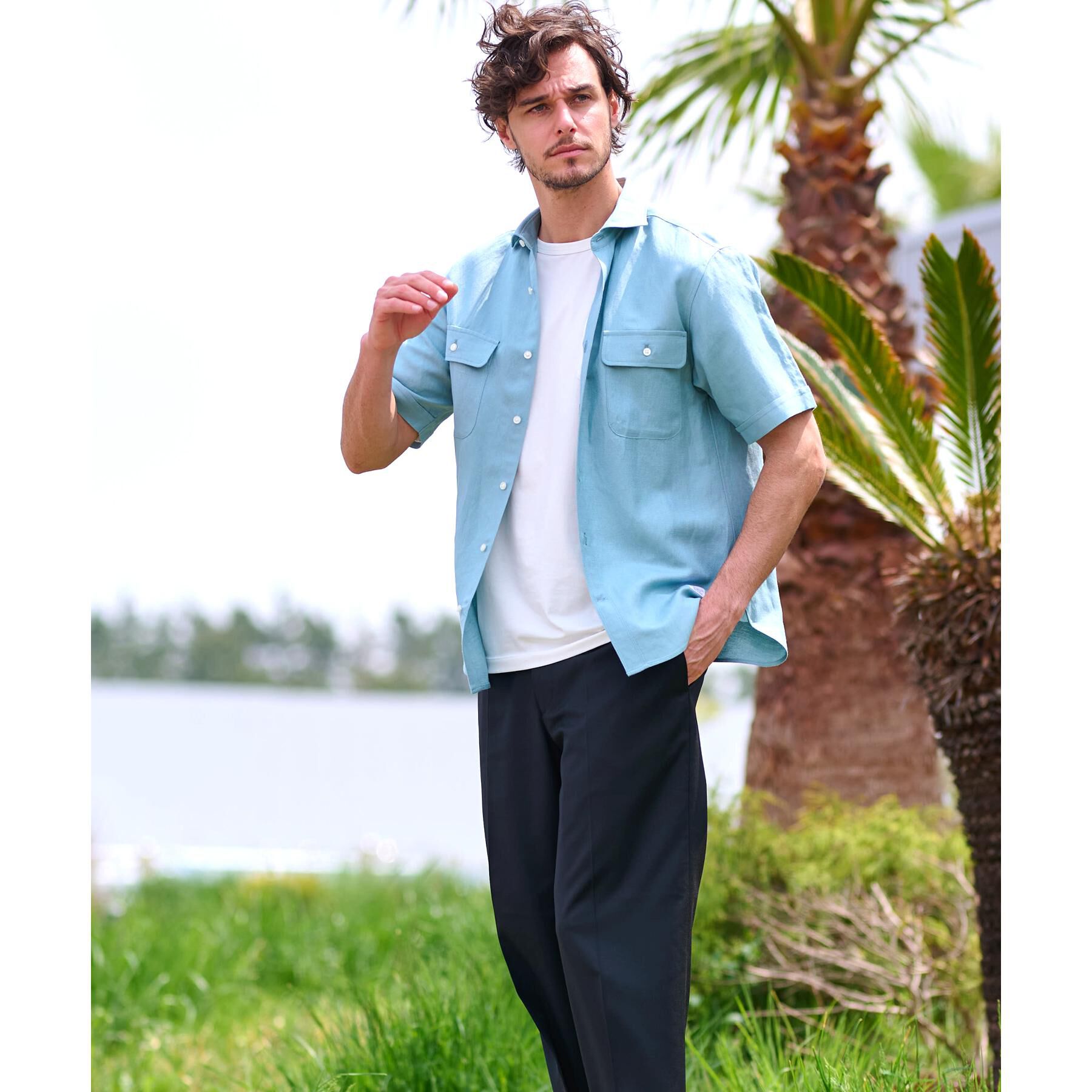 DRESSTERIOR「リネンレーヨン ハーフスリーブシャツ」|シャツ・ブラウス|