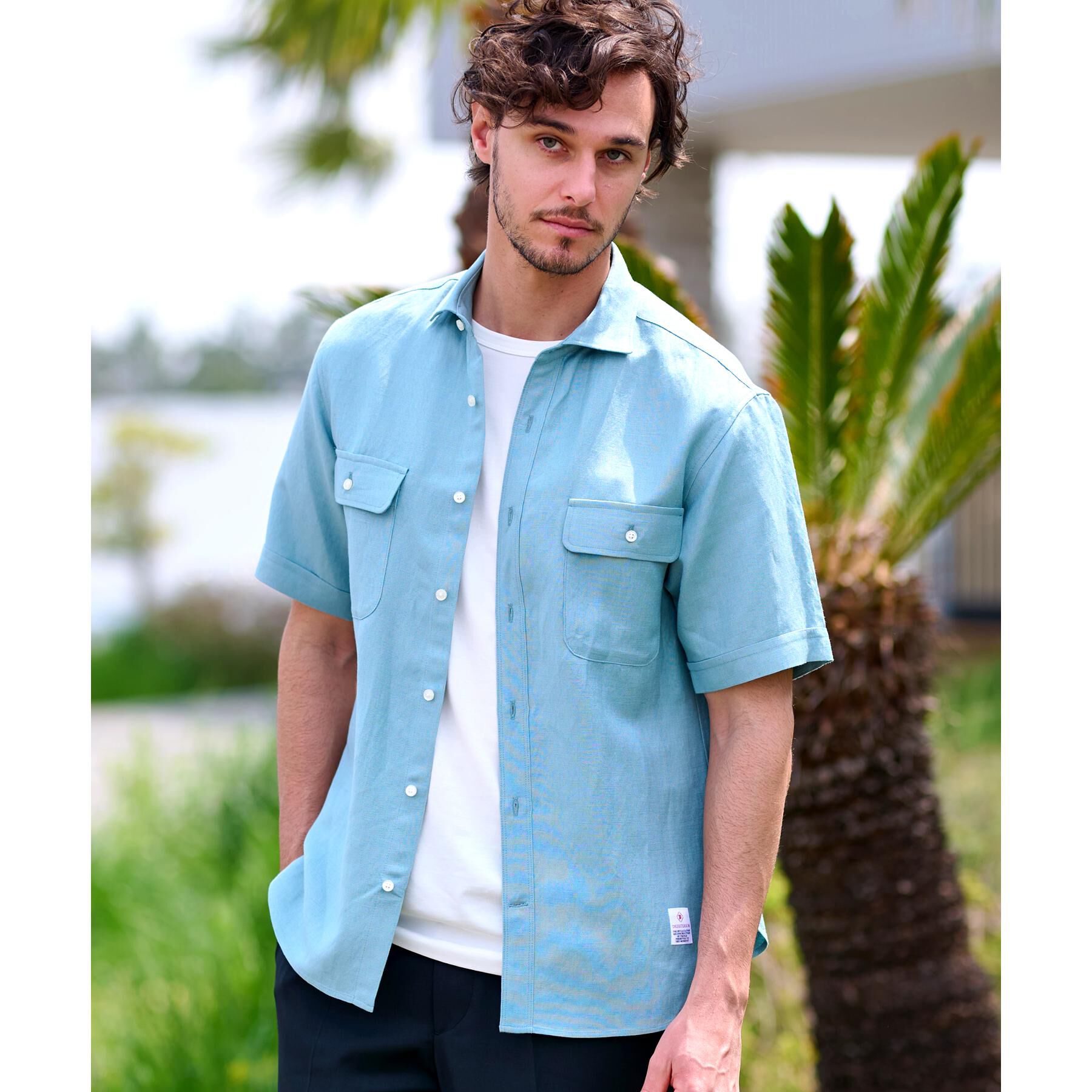 DRESSTERIOR「リネンレーヨン ハーフスリーブシャツ」|シャツ・ブラウス|ミントグリーン(02