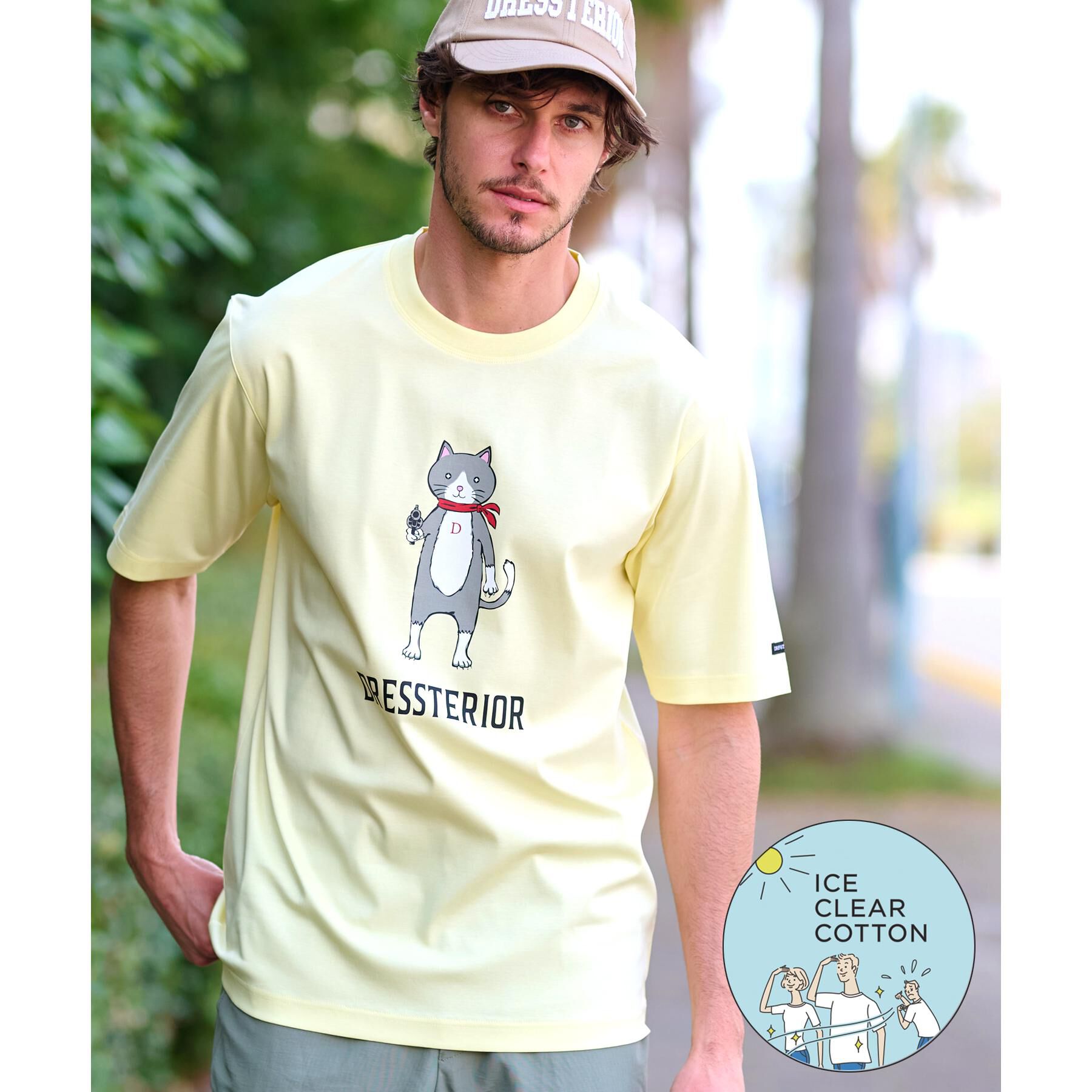 DRESSTERIOR「【接触冷感／抗菌防臭／消臭】ICE CLEAR COTTON キャットTシャツ」|Tシャツ・カットソー|ライトイエロー(03
