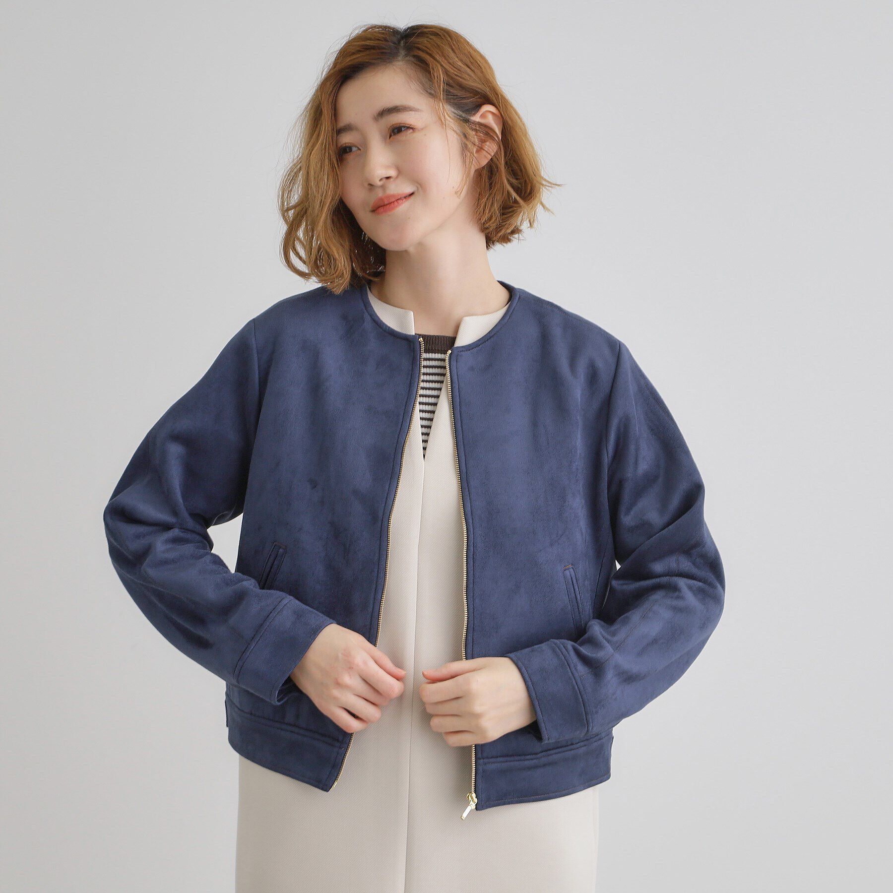 grove「スエードライクノーカラージャケット」|ブルゾン・スタジャン|