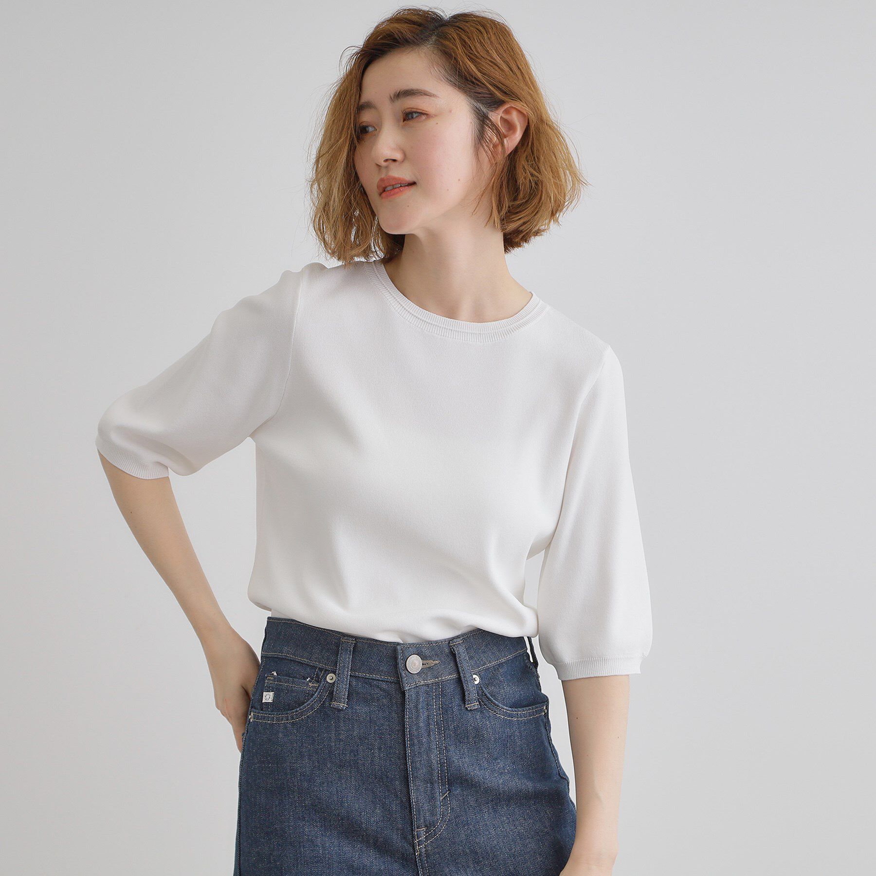 grove「ひんやり多機能・やわらかドライタッチ五分袖プルオーバー」|ニット・セーター|