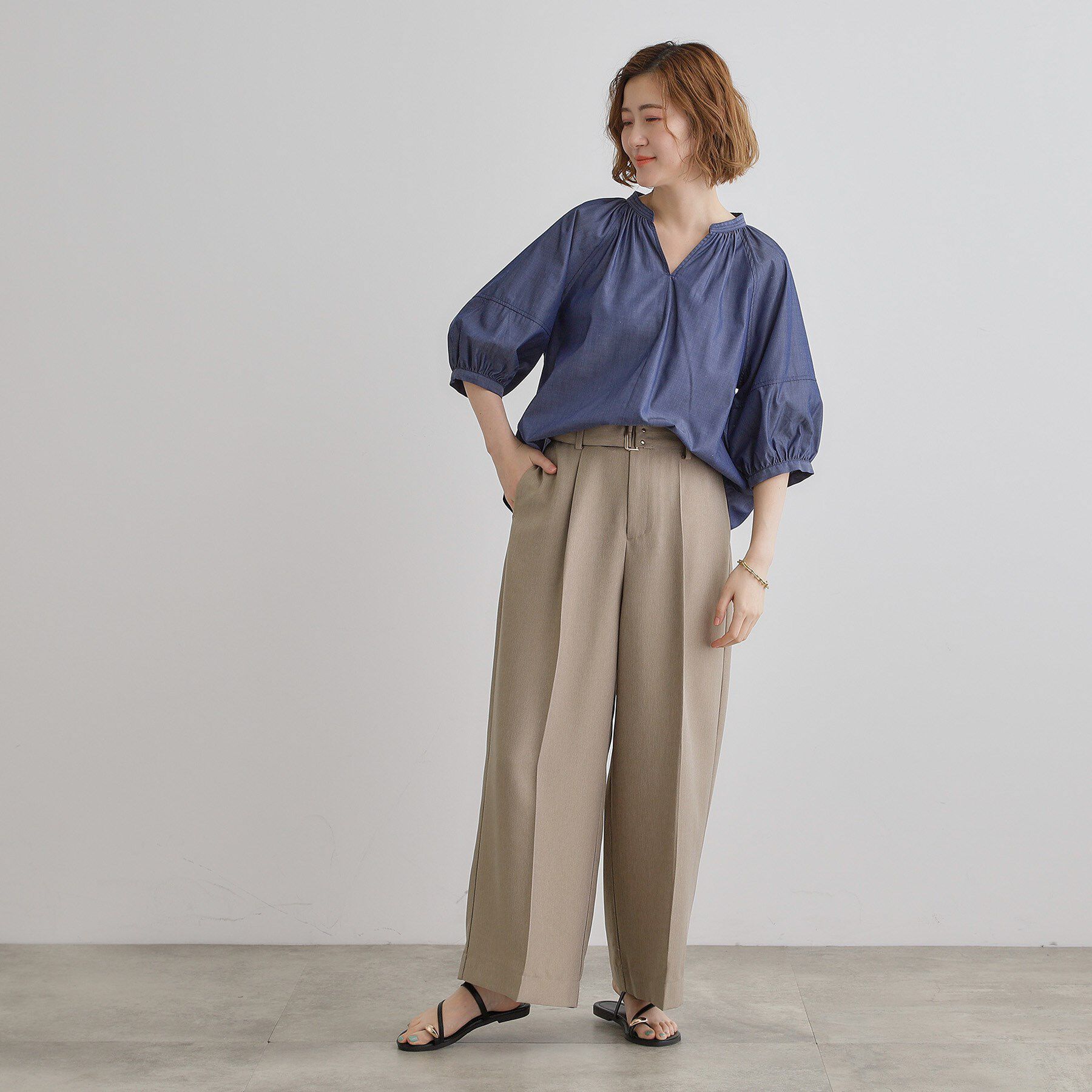 grove「【夏に嬉しい機能付き】ランタンスリーブシャツブラウス」|シャツ・ブラウス|