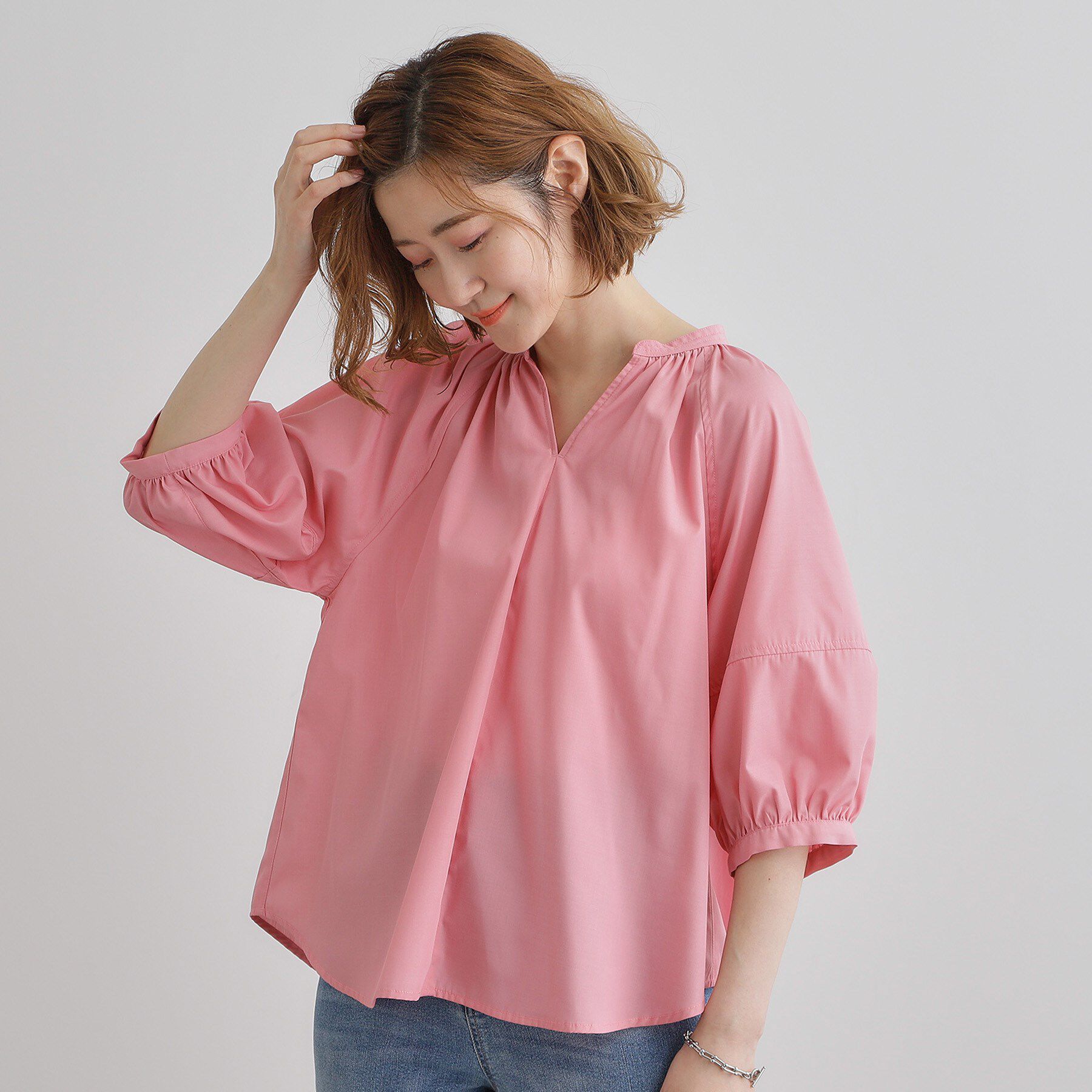 grove「【夏に嬉しい機能付き】ランタンスリーブシャツブラウス」|シャツ・ブラウス|