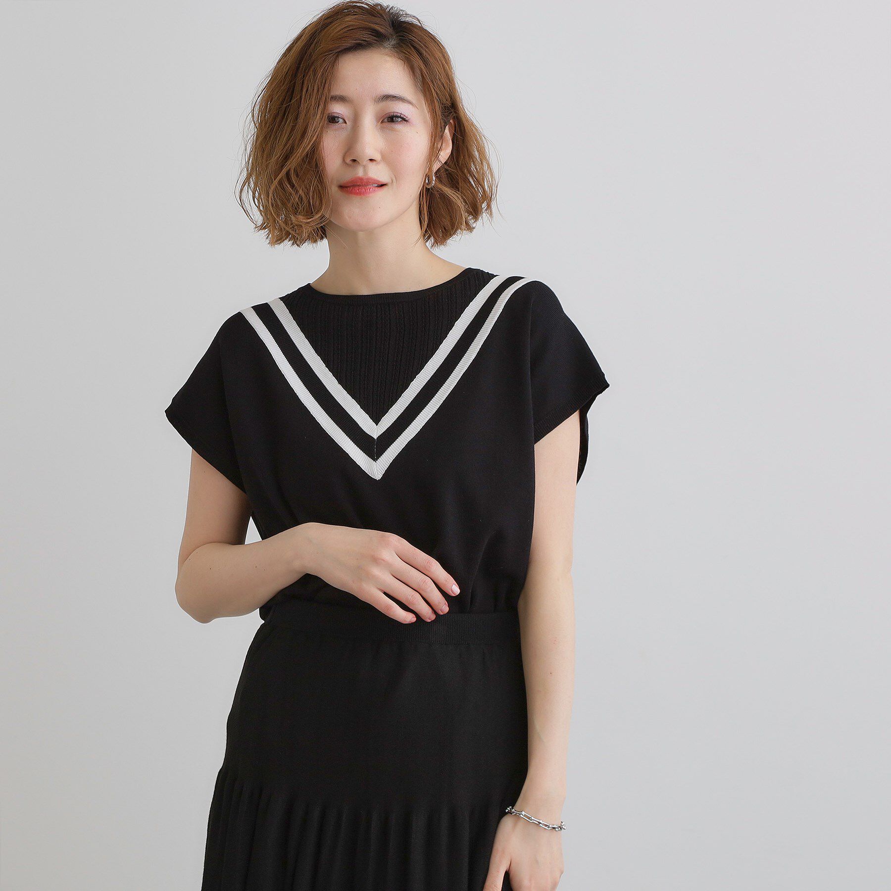 grove「繊細な透かし編みが上品な大人のチルデンニット」|ニット・セーター|