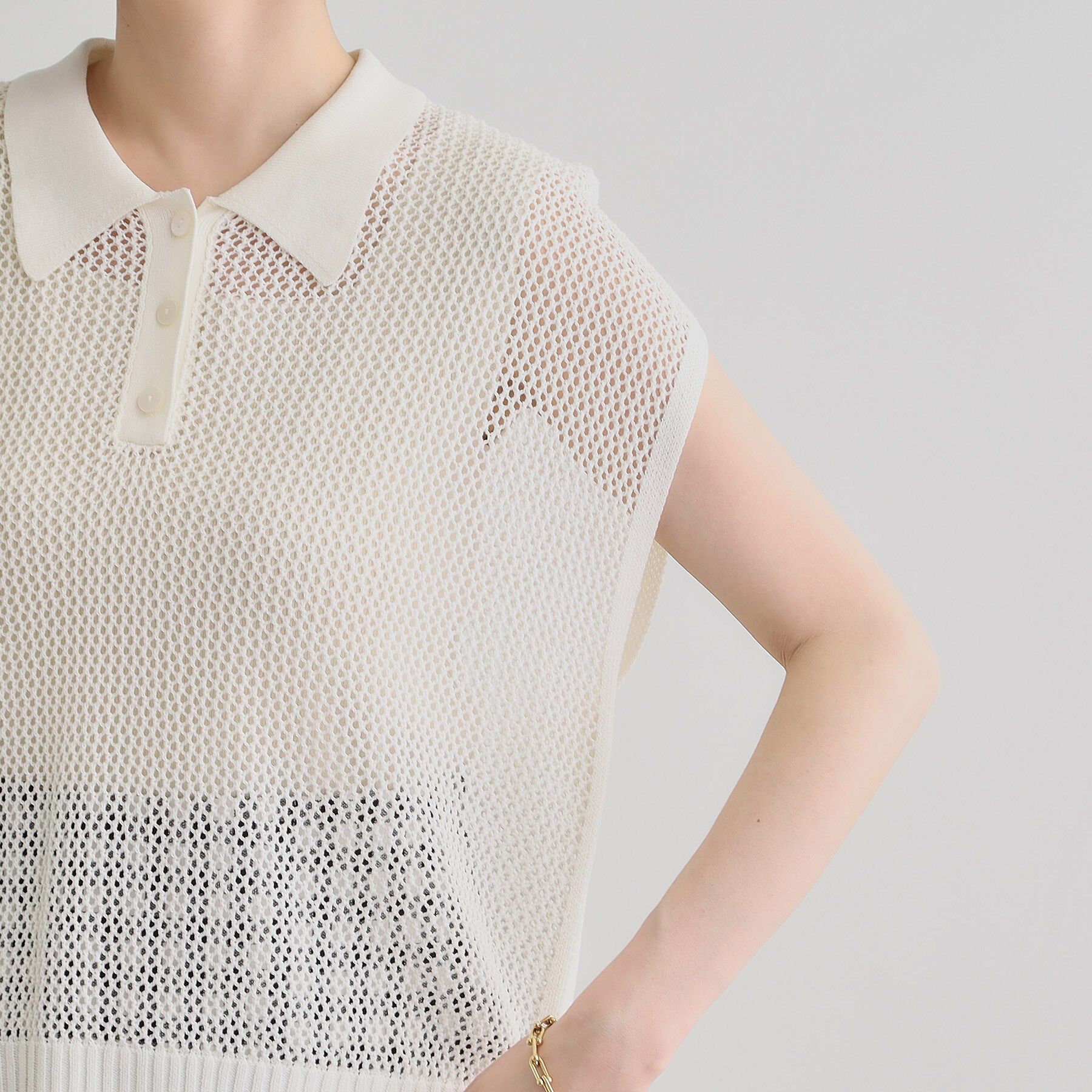 grove「取り入れるだけで旬顔 メッシュ編みポロニット」|ニット・セーター|