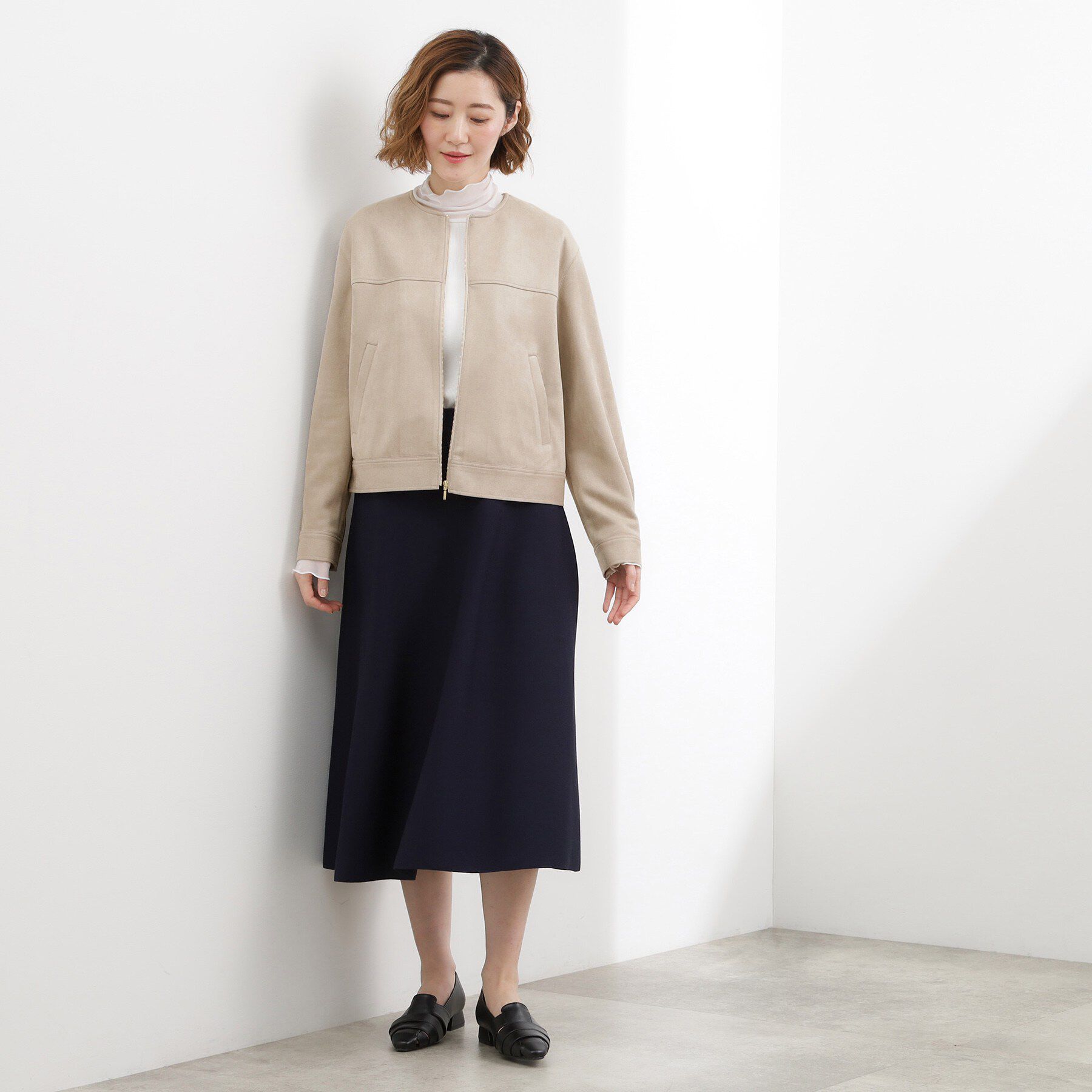 grove「スエードライク ノーカラーブルゾン」|ノーカラージャケット|