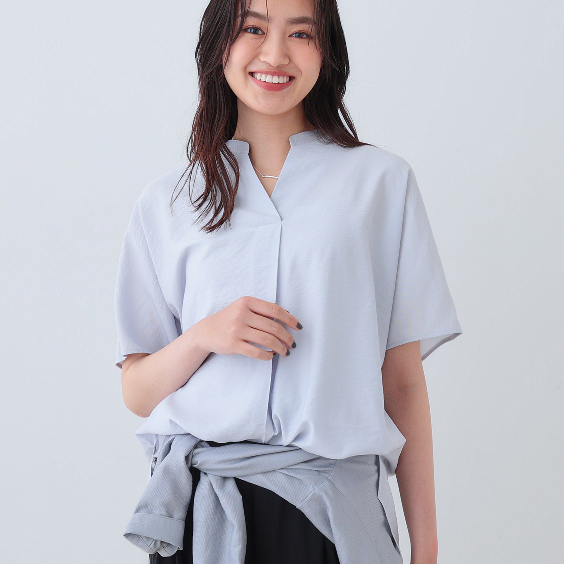 INDIVI「【洗える／UVケア／SETUP可能】スキッパードルマンブラウス」|シャツ・ブラウス|ライトグレー(011