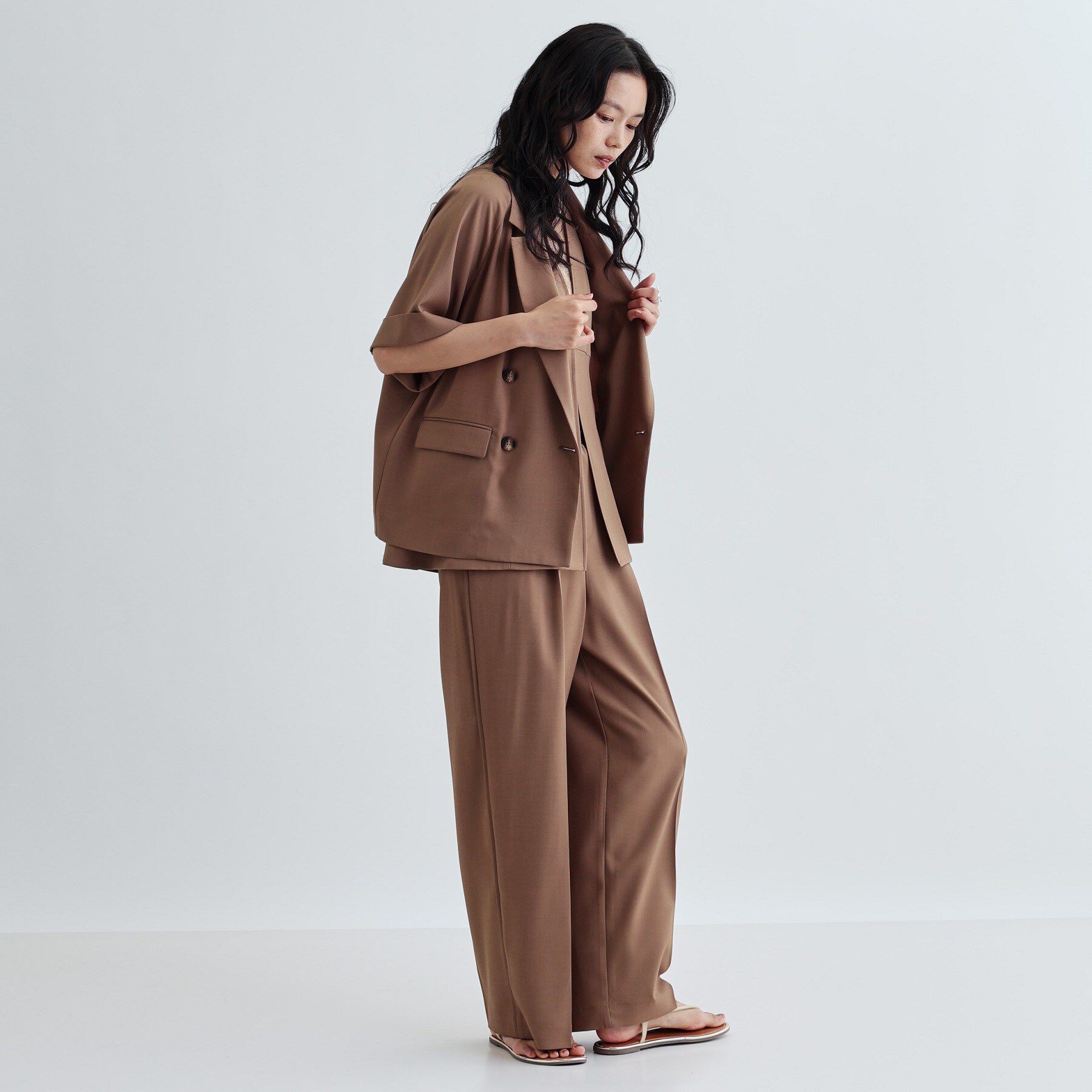 GALLEST「【セットアップ対応】イージーダブルブレスト半袖ジャケット」|テーラードジャケット|