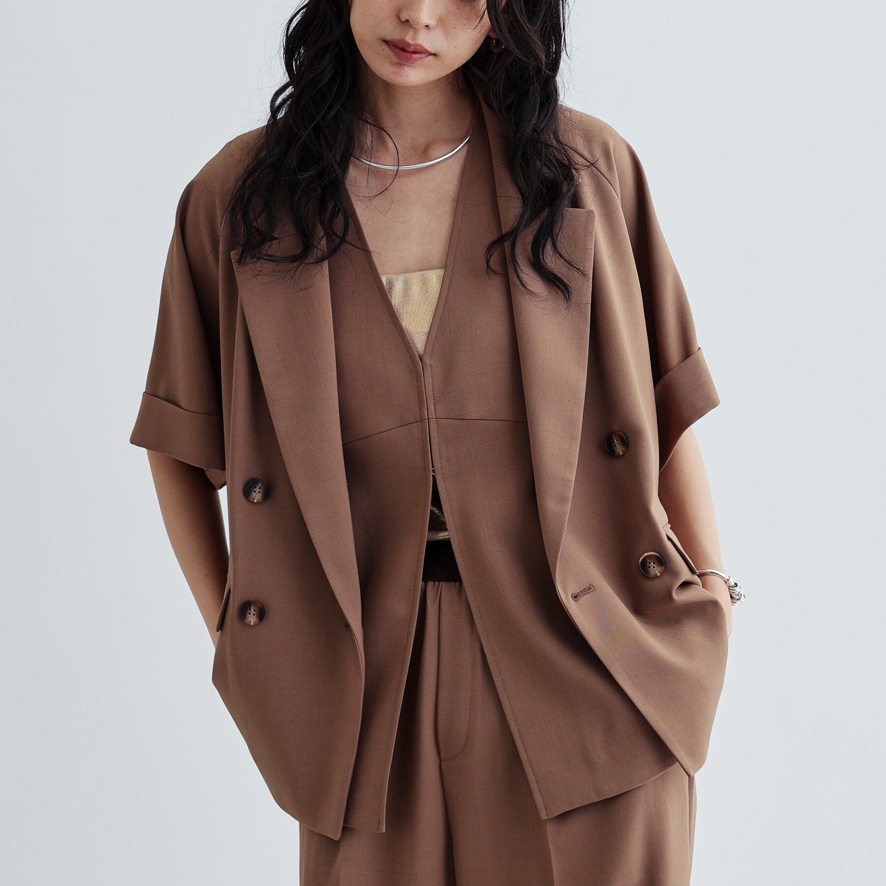 GALLEST「【セットアップ対応】イージーダブルブレスト半袖ジャケット」|テーラードジャケット|