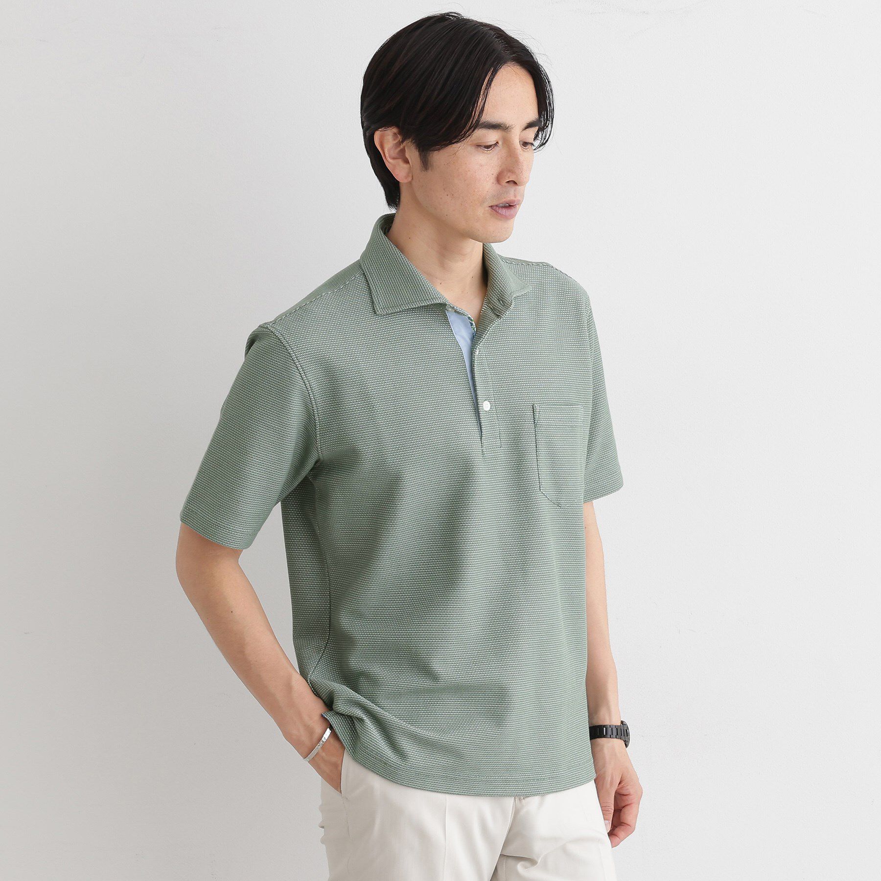 TAKEO KIKUCHI「【抗菌防臭／9色5サイズ展開】ハニカムメランジ ポロシャツ」|ポロシャツ|オリーブグリーン(0