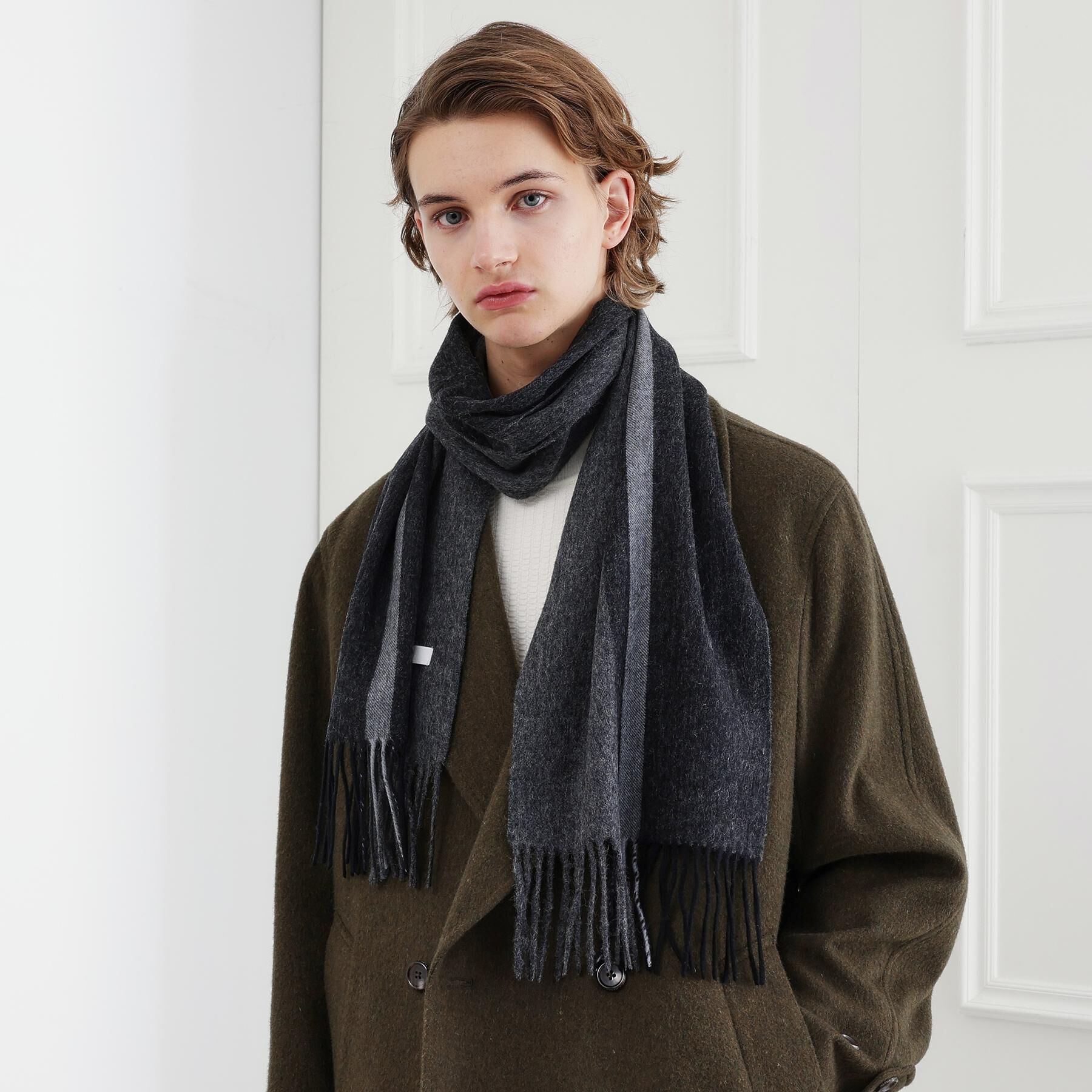 TAKEO KIKUCHI「【ラッピング巾着セット】カシミヤブレンドパネルマフラー」|ストール|