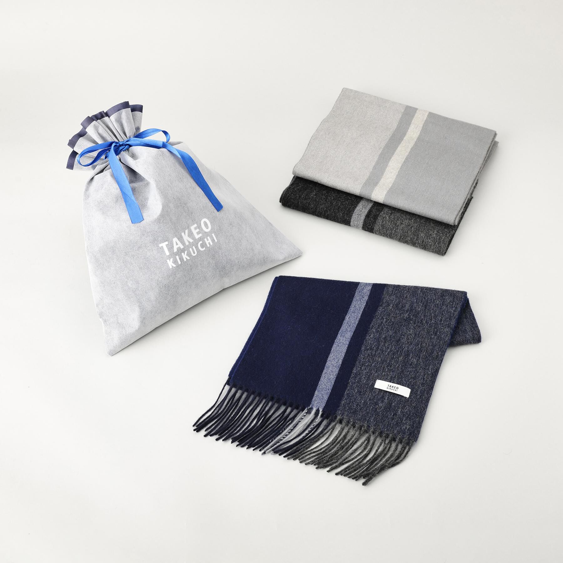 TAKEO KIKUCHI「【ラッピング巾着セット】カシミヤブレンドパネルマフラー」|ストール|