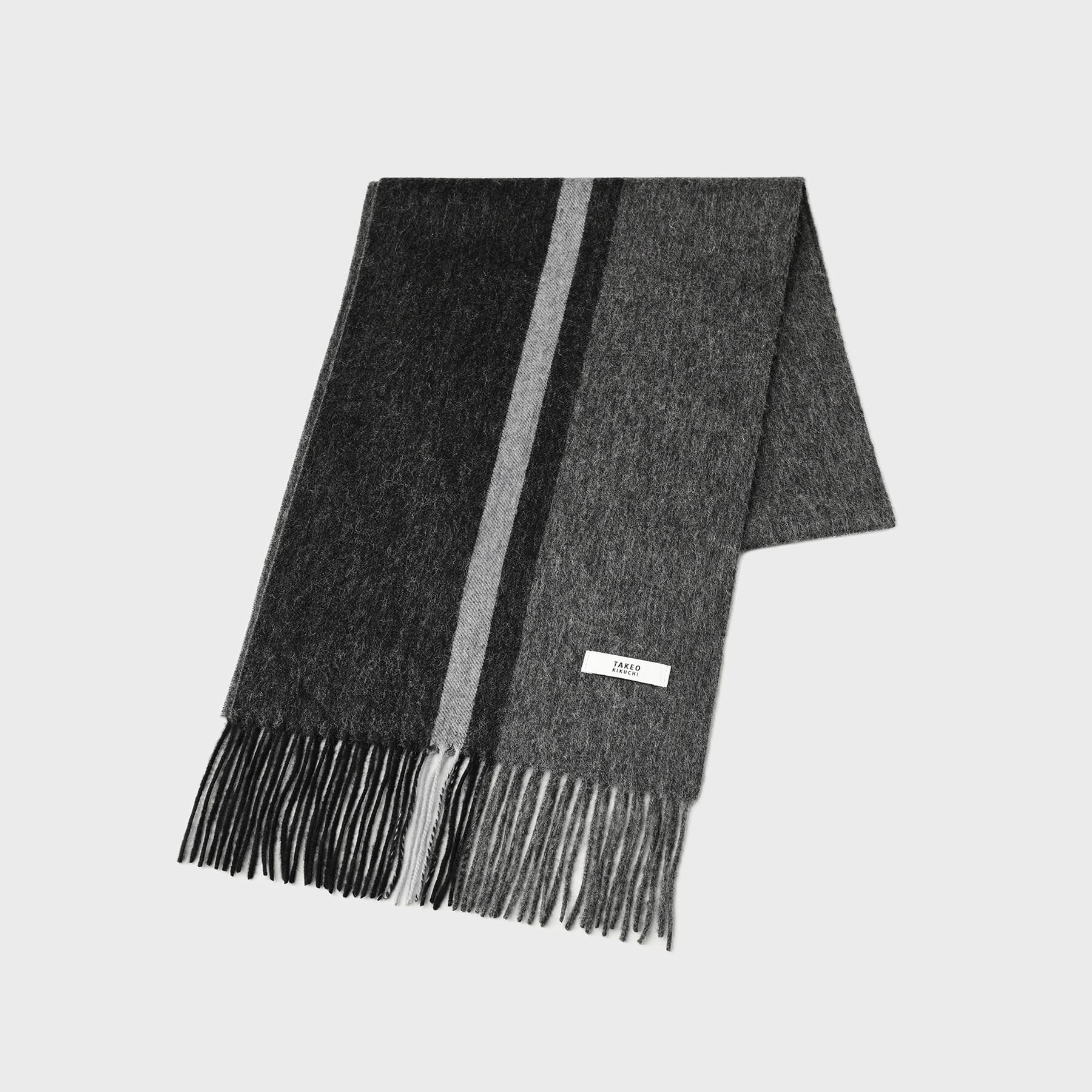 TAKEO KIKUCHI「【ラッピング巾着セット】カシミヤブレンドパネルマフラー」|ストール|ブラック(519)