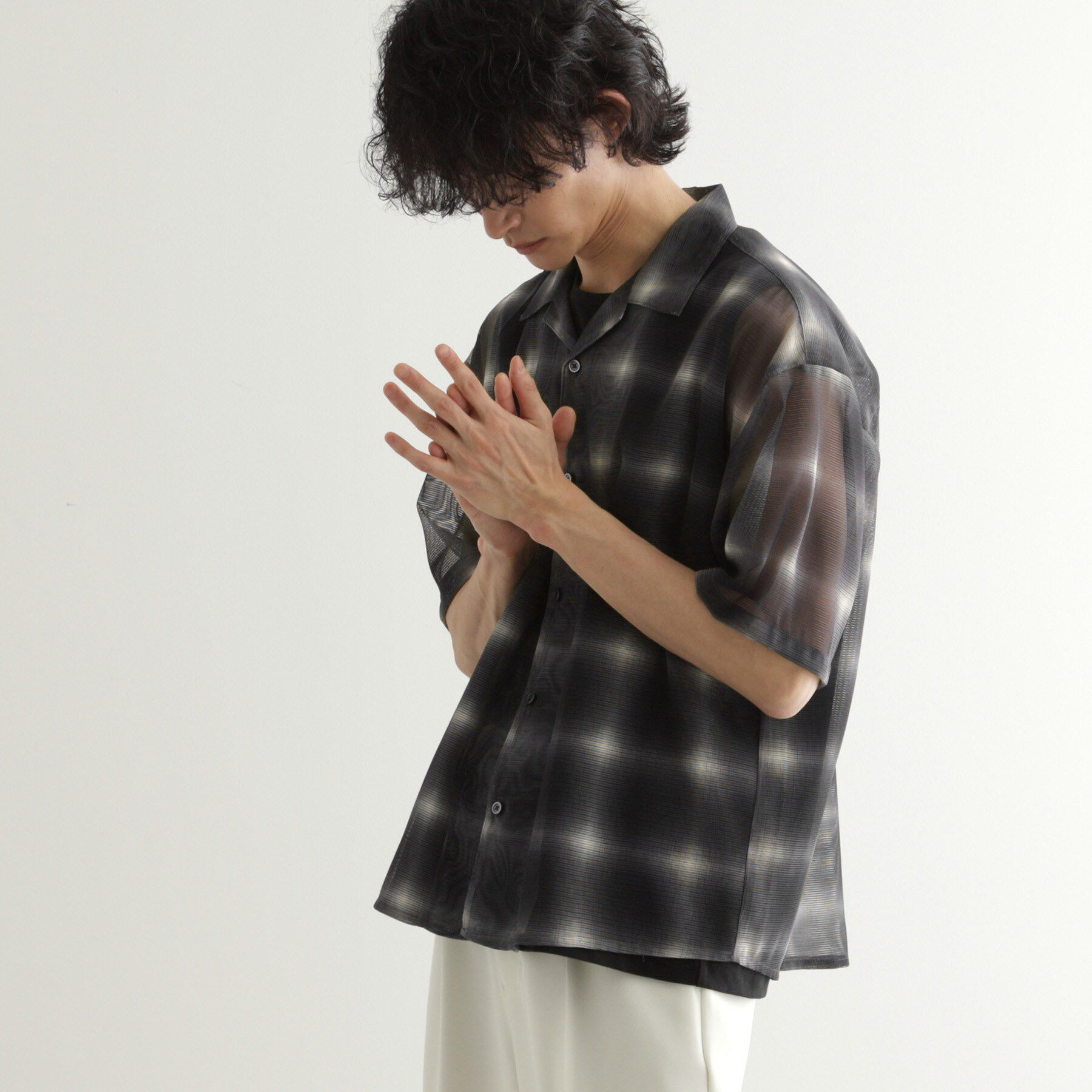 tk.TAKEO KIKUCHI「メッシュオンブレーチェックシャツ」|シャツ・ブラウス|ブラック(219)