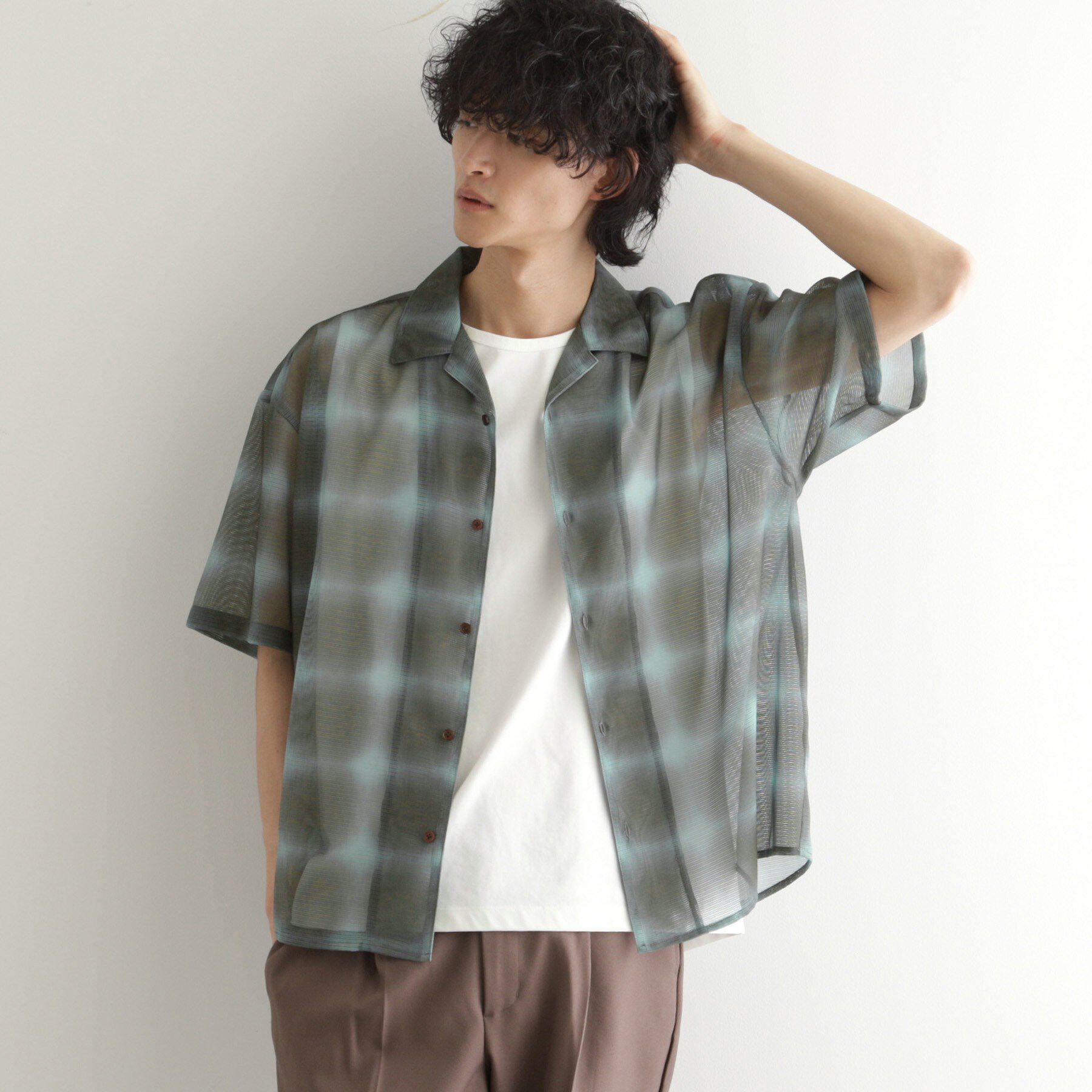 tk.TAKEO KIKUCHI「メッシュオンブレーチェックシャツ」|シャツ・ブラウス|オリーブグリーン(2