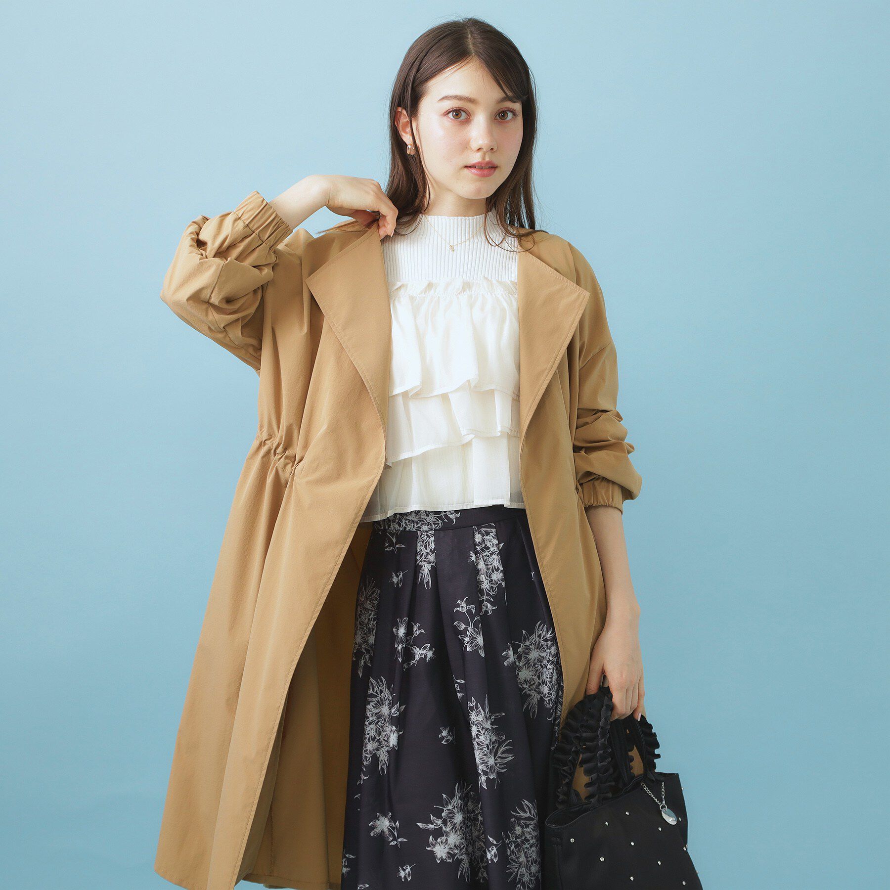 index「ヴィンテージクロスノーカラーロングコート【洗濯機OK/ストレッチ/イージーアイロン】」|ノーカラーコート|キャメルブラウン(0