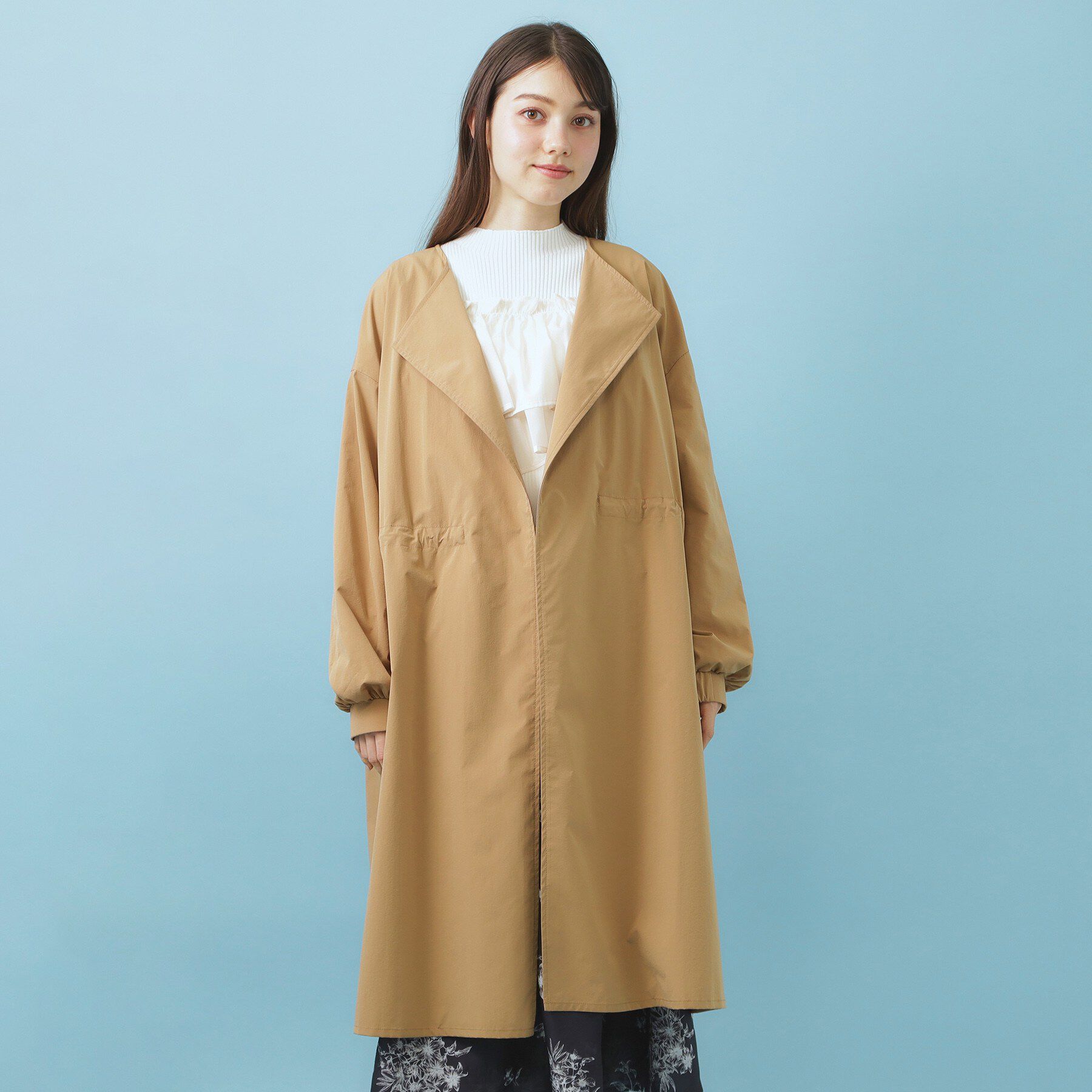 index「ヴィンテージクロスノーカラーロングコート【洗濯機OK/ストレッチ/イージーアイロン】」|ノーカラーコート|