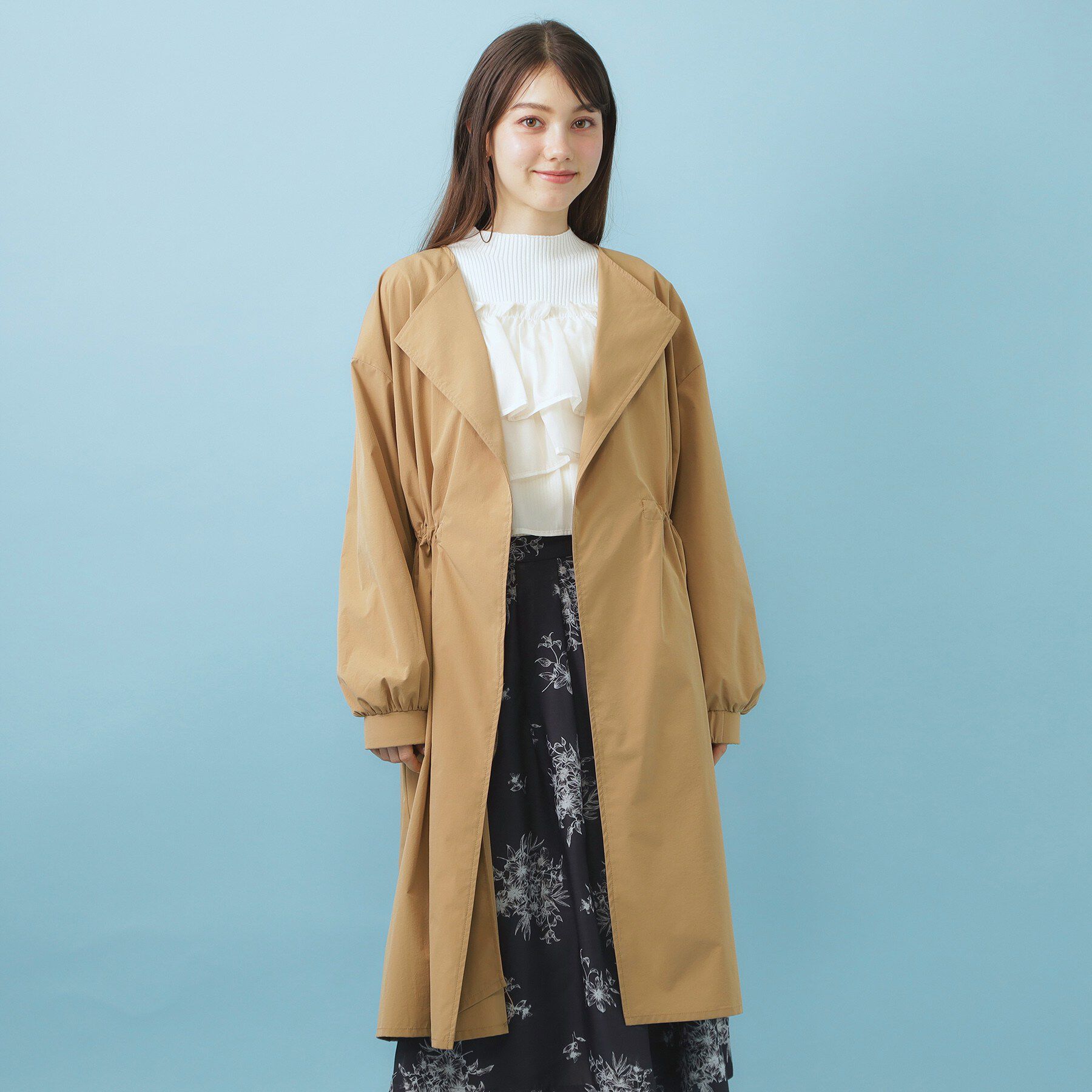 index「ヴィンテージクロスノーカラーロングコート【洗濯機OK/ストレッチ/イージーアイロン】」|ノーカラーコート|