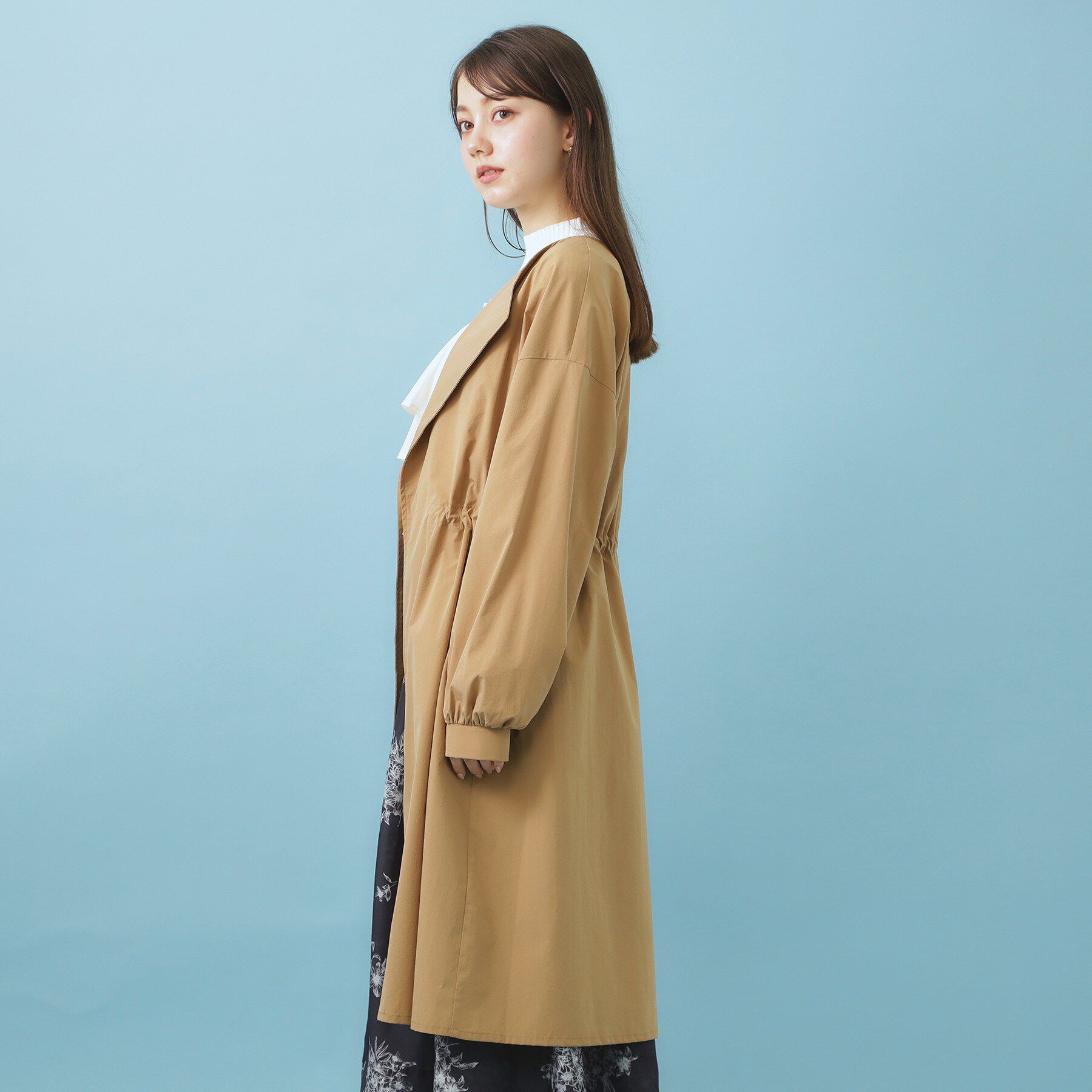 index「ヴィンテージクロスノーカラーロングコート【洗濯機OK/ストレッチ/イージーアイロン】」|ノーカラーコート|