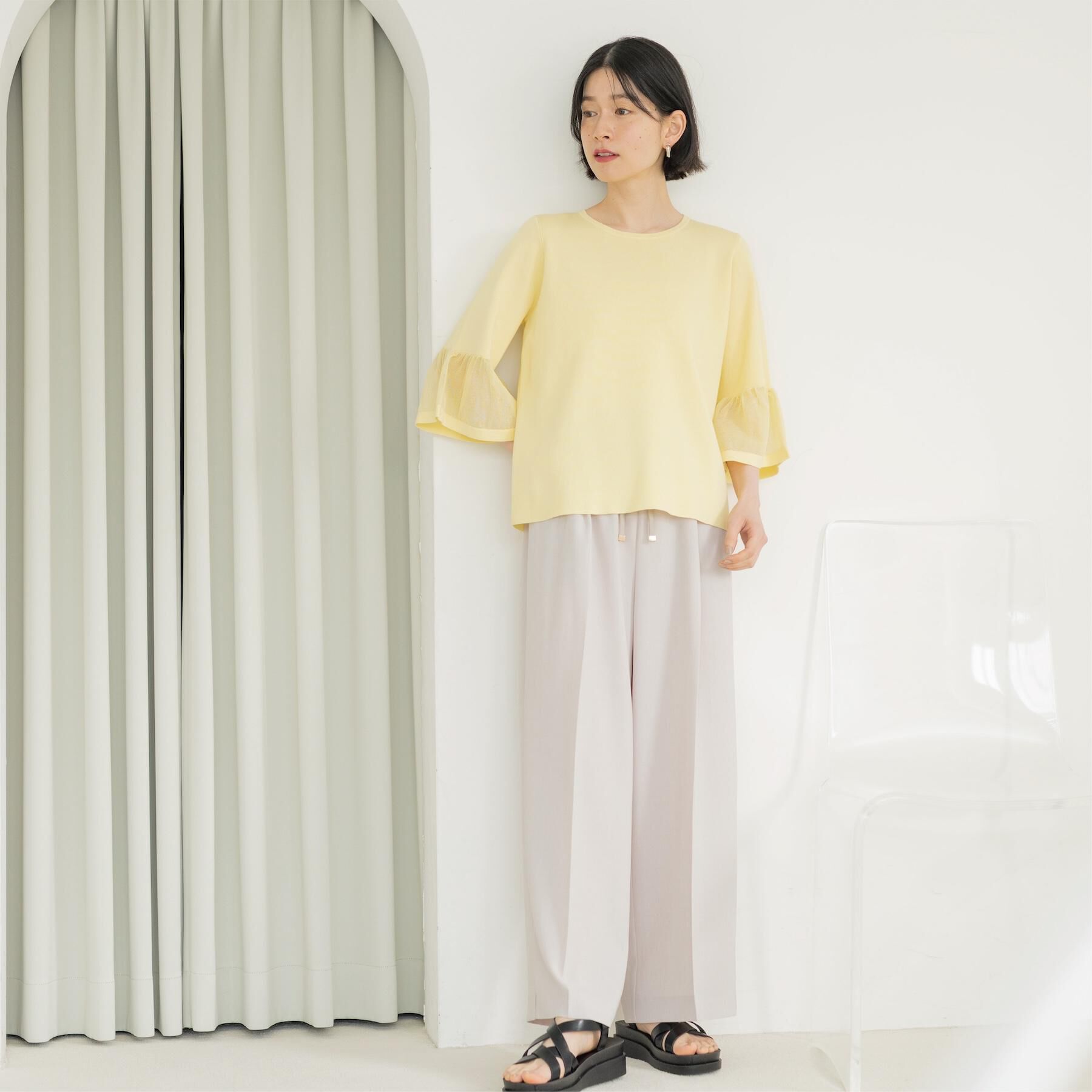 OPAQUE.CLIP「シアーフレアスリーブニット【洗濯機OK/抗ピル】」|ニット・セーター|