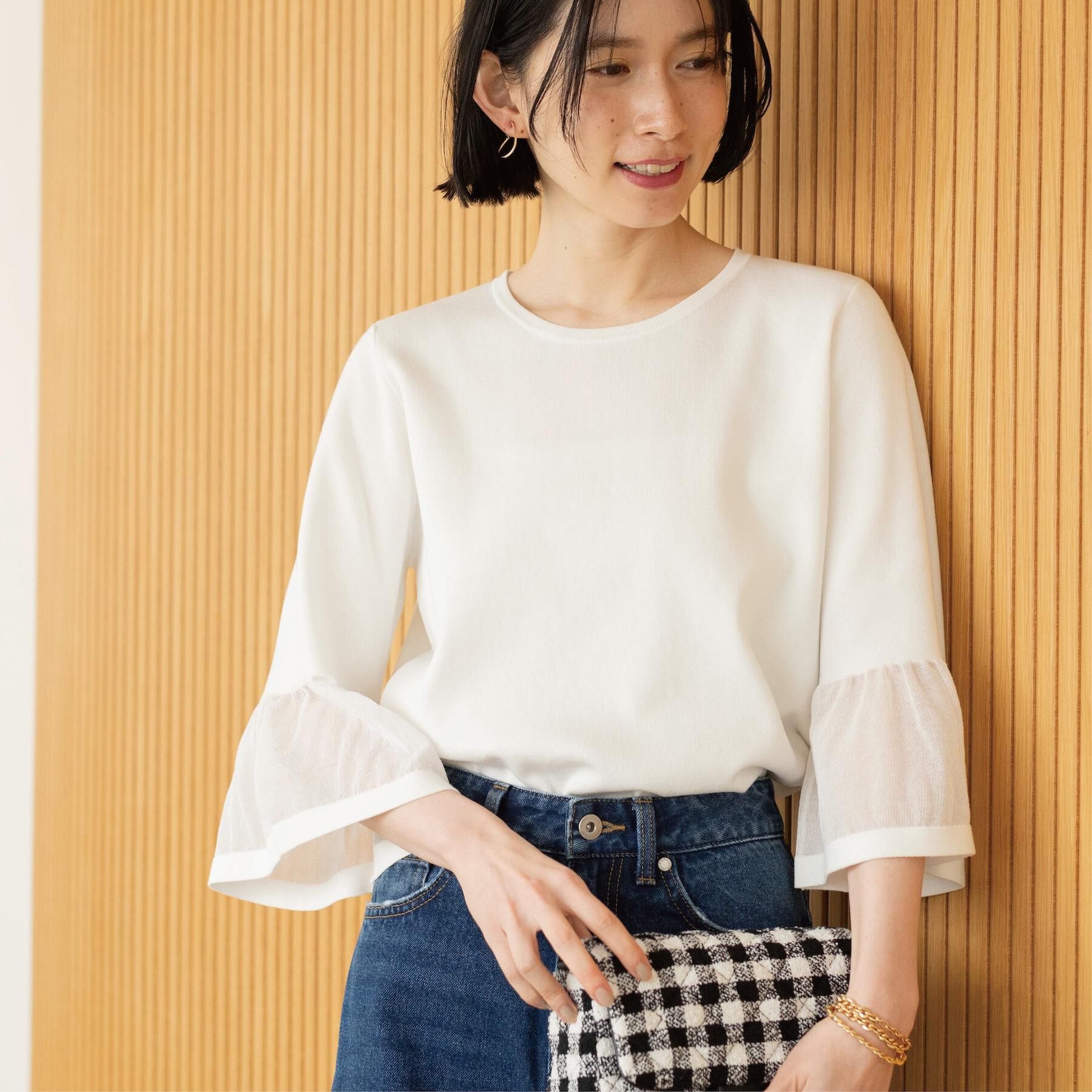 OPAQUE.CLIP「シアーフレアスリーブニット【洗濯機OK/抗ピル】」|ニット・セーター|