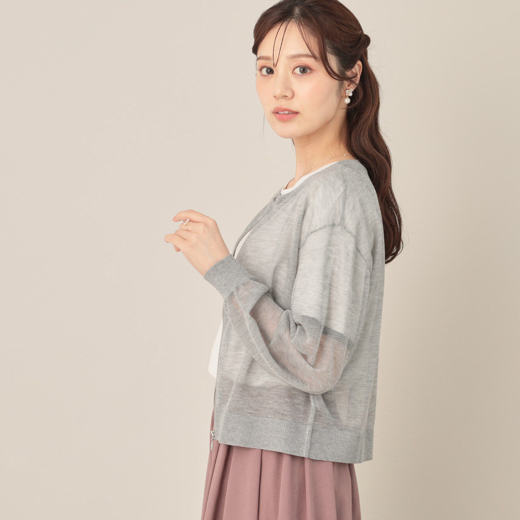 Couture broach「LEVITAシアージップアップブルゾン」|カーディガン|