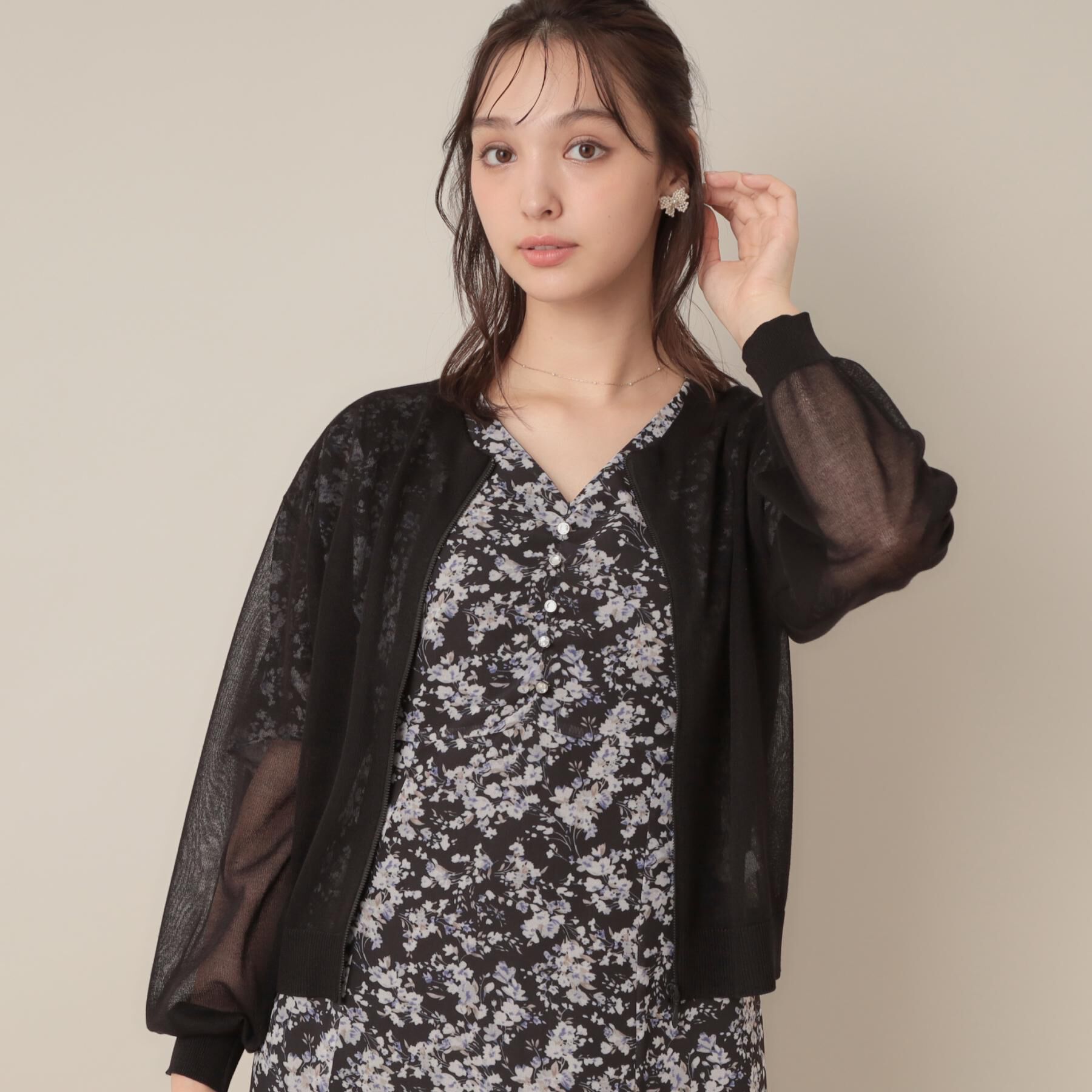 Couture broach「LEVITAシアージップアップブルゾン」|カーディガン|