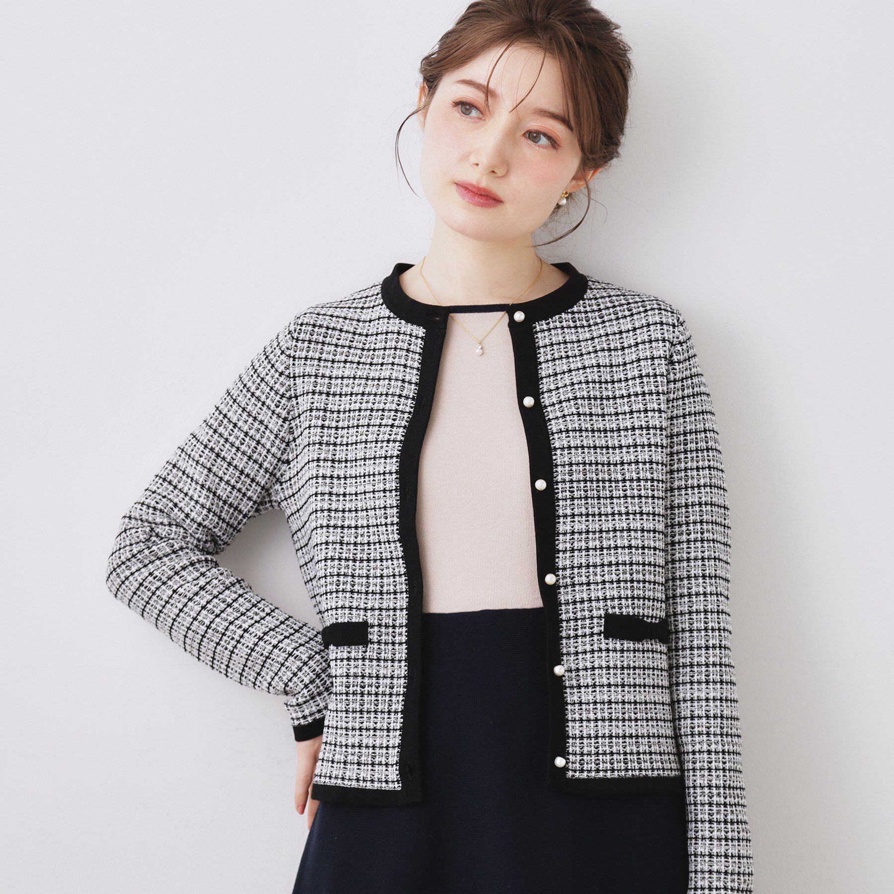 Couture broach「【ハレの日・通勤】ラメツイード ニットカーディガン」|カーディガン|