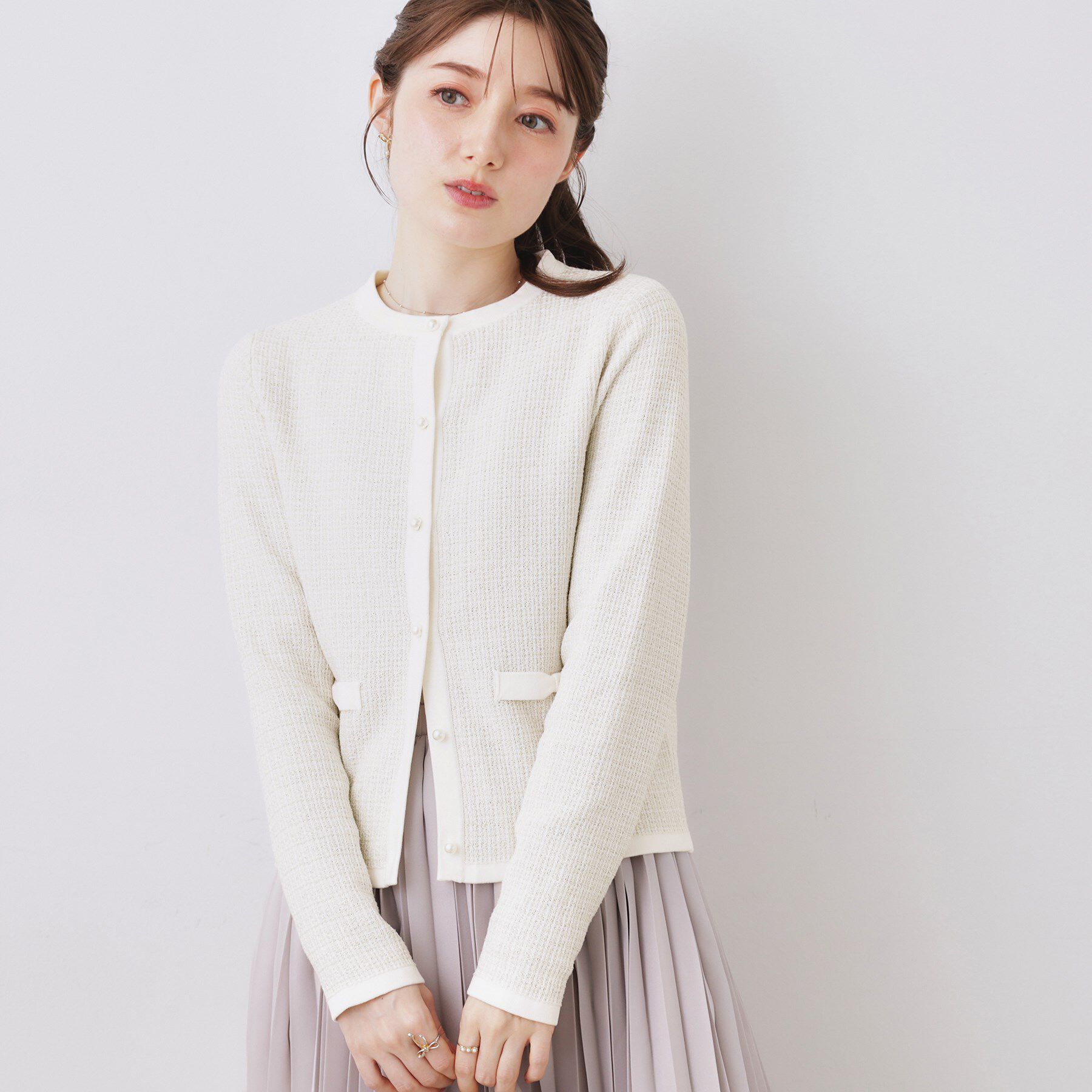 Couture broach「【ハレの日・通勤】ラメツイード ニットカーディガン」|カーディガン|