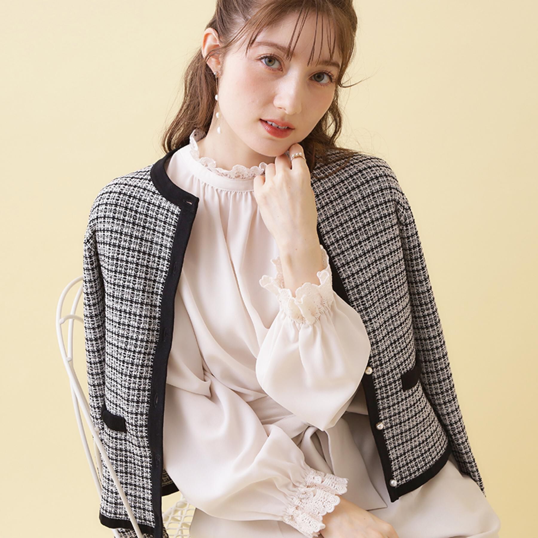 Couture broach「【ハレの日・通勤】ラメツイード ニットカーディガン」|カーディガン|ブラック(419)