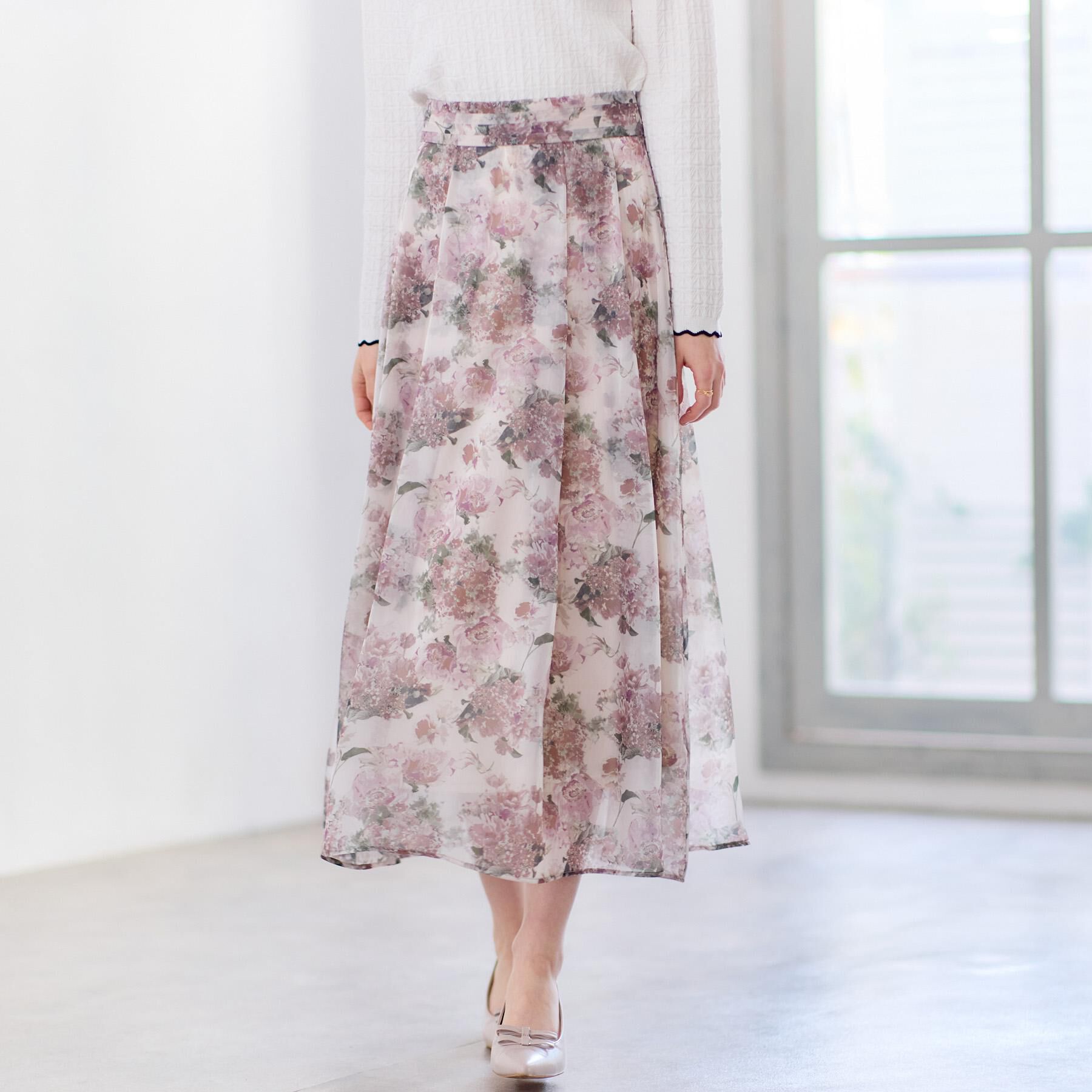 Couture broach「【洗える・通勤】Springオーガンフルールスカート」|スカート|