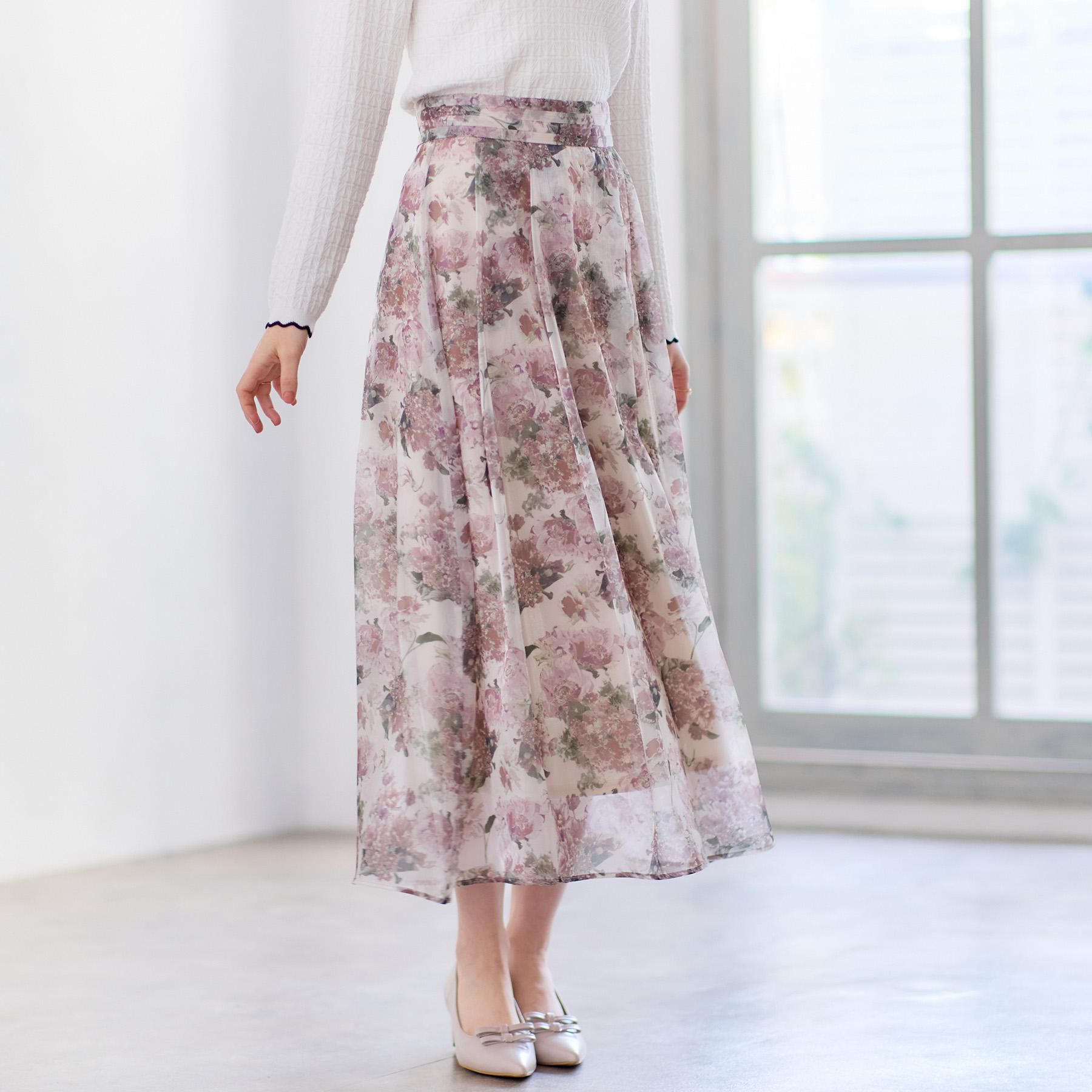 Couture broach「【洗える・通勤】Springオーガンフルールスカート」|スカート|