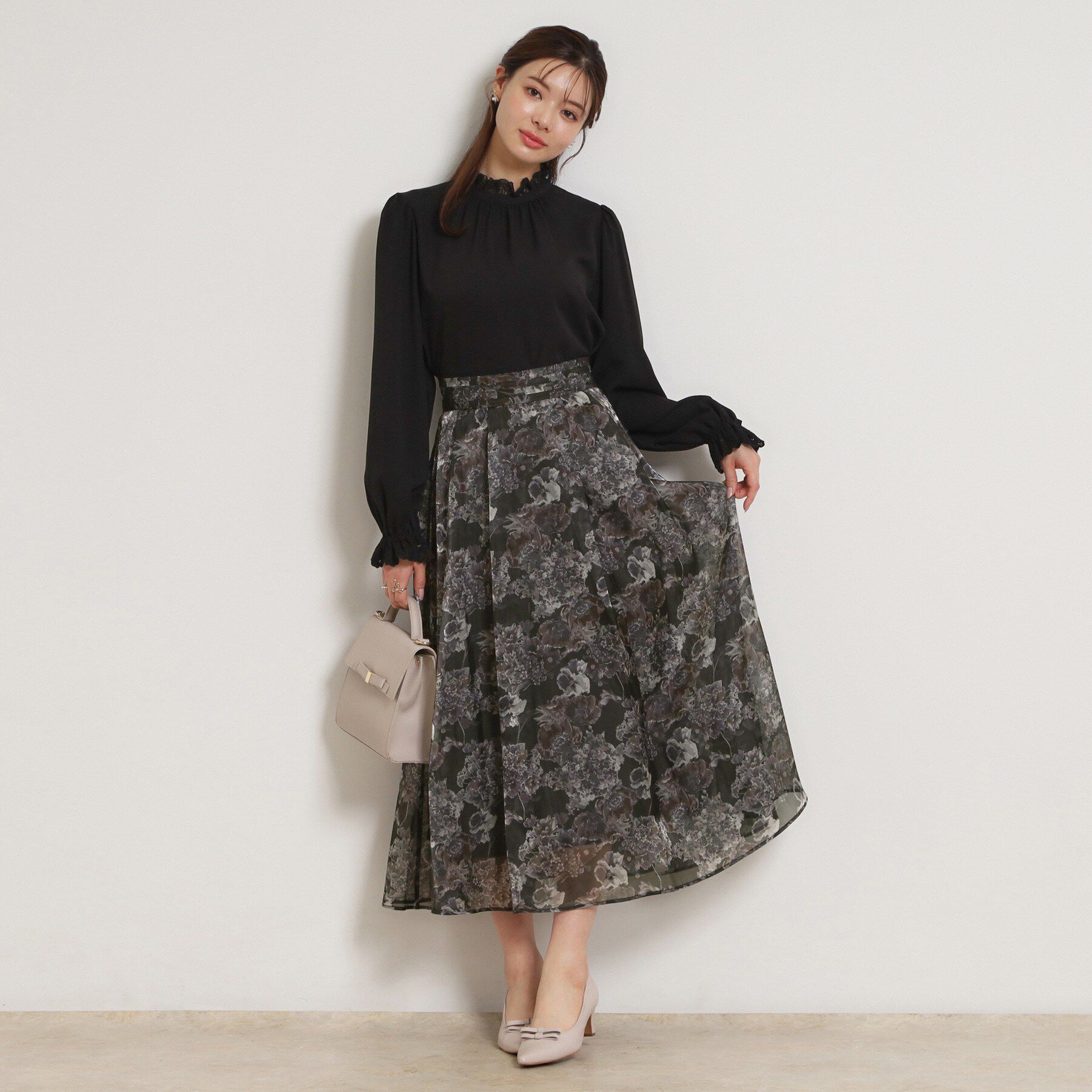 Couture broach「【洗える・通勤】Springオーガンフルールスカート」|スカート|