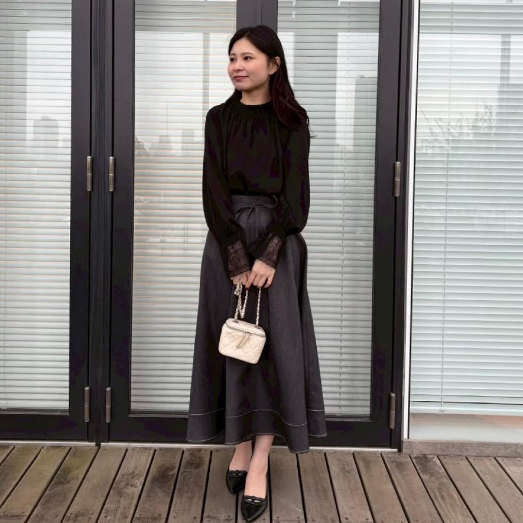 Couture broach「【洗える】デニムライク細リボンスカート」|スカート|