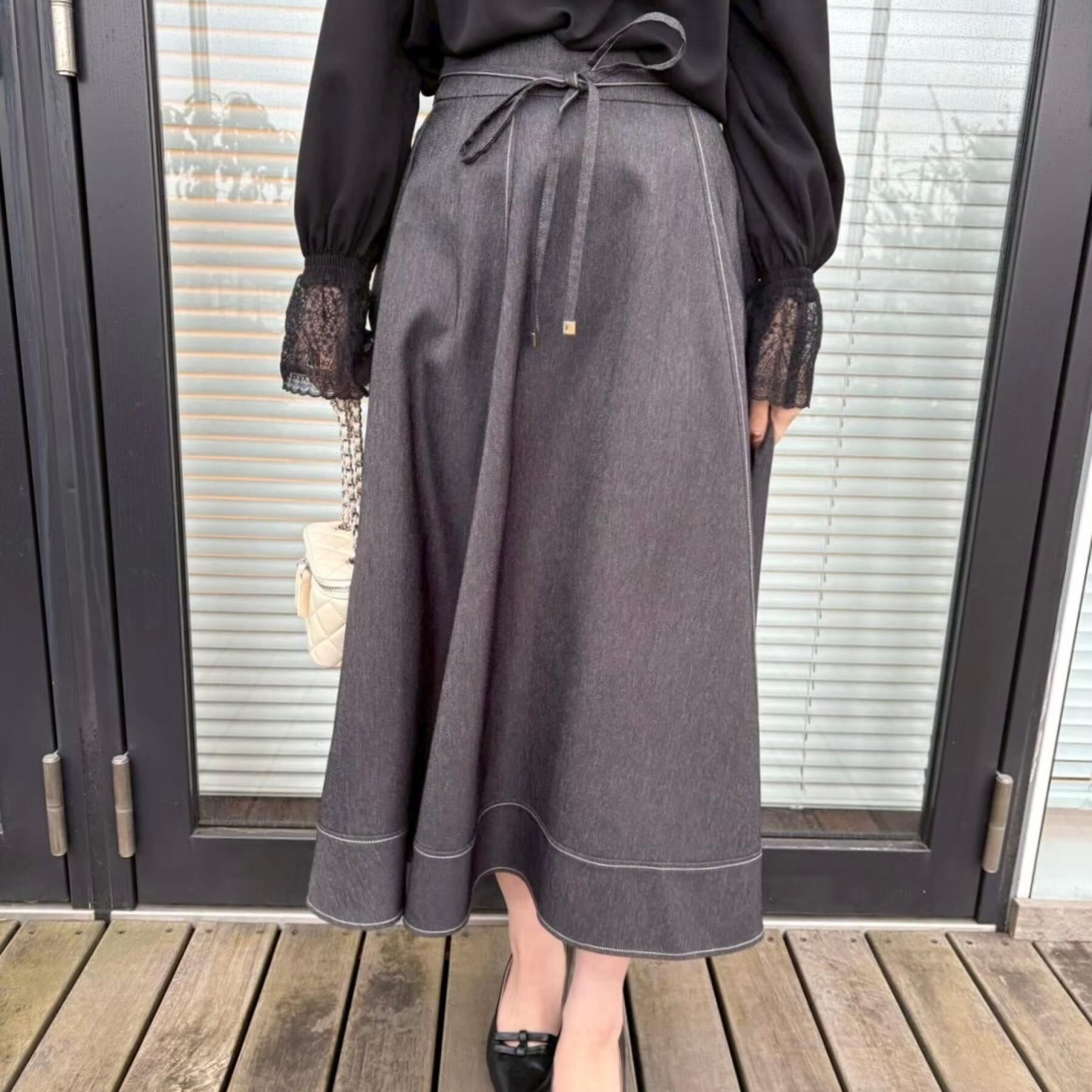 Couture broach「【洗える】デニムライク細リボンスカート」|スカート|