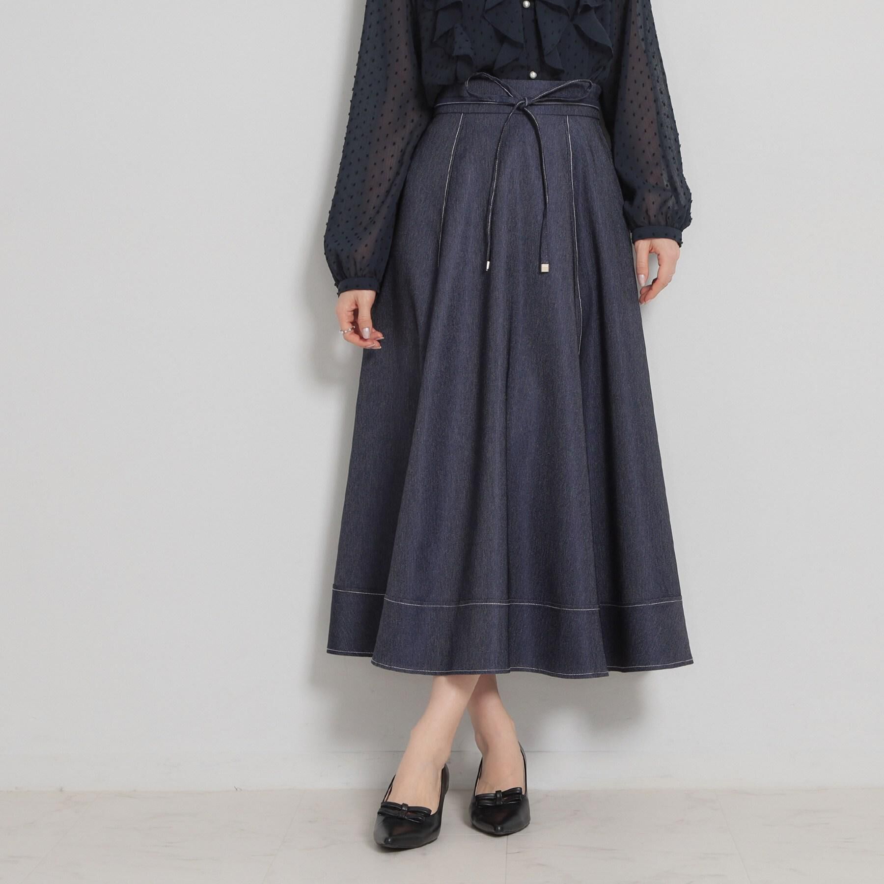 Couture broach「【洗える】デニムライク細リボンスカート」|スカート|
