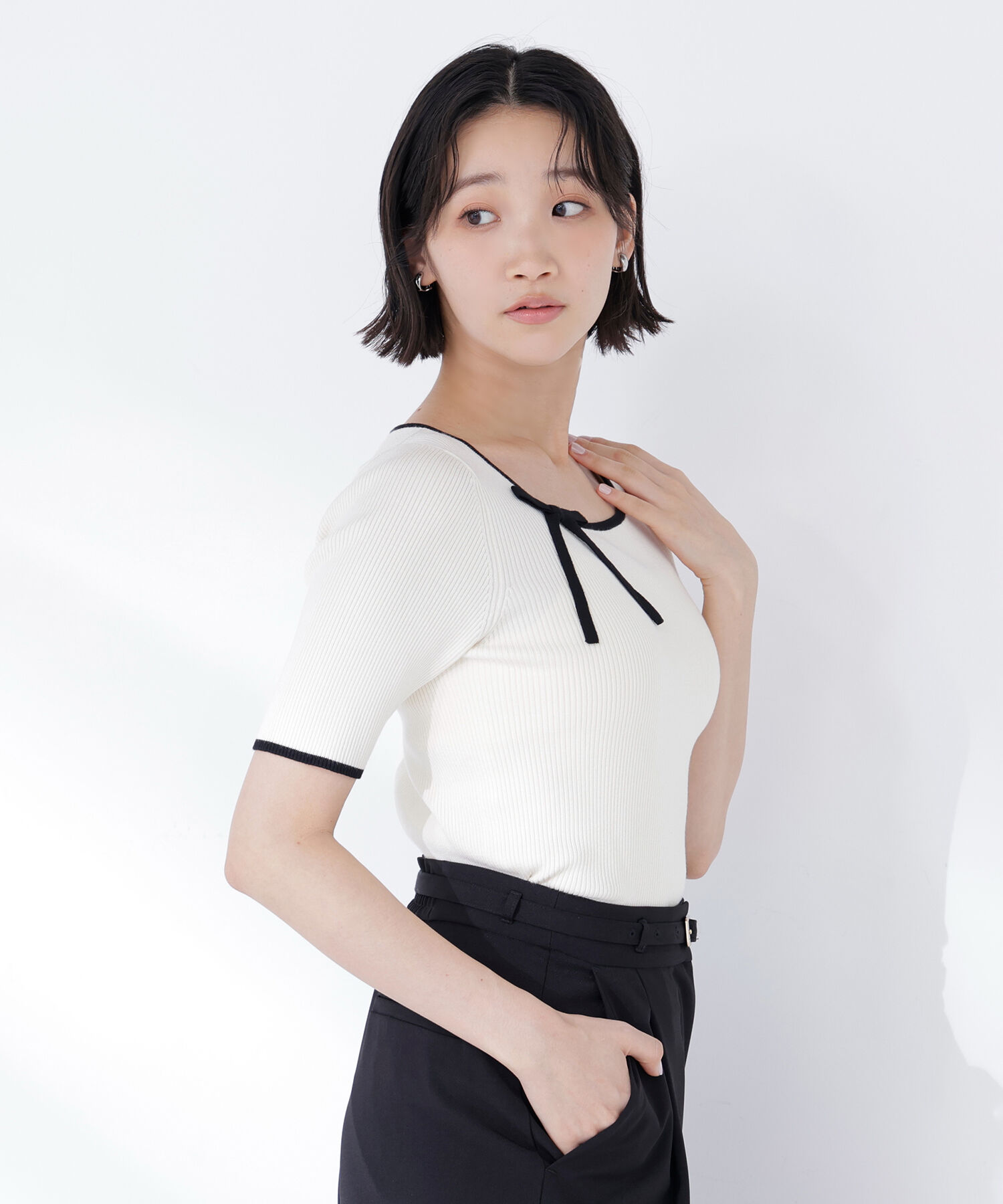  「リボンパイピングニット」|ニット・セーター|