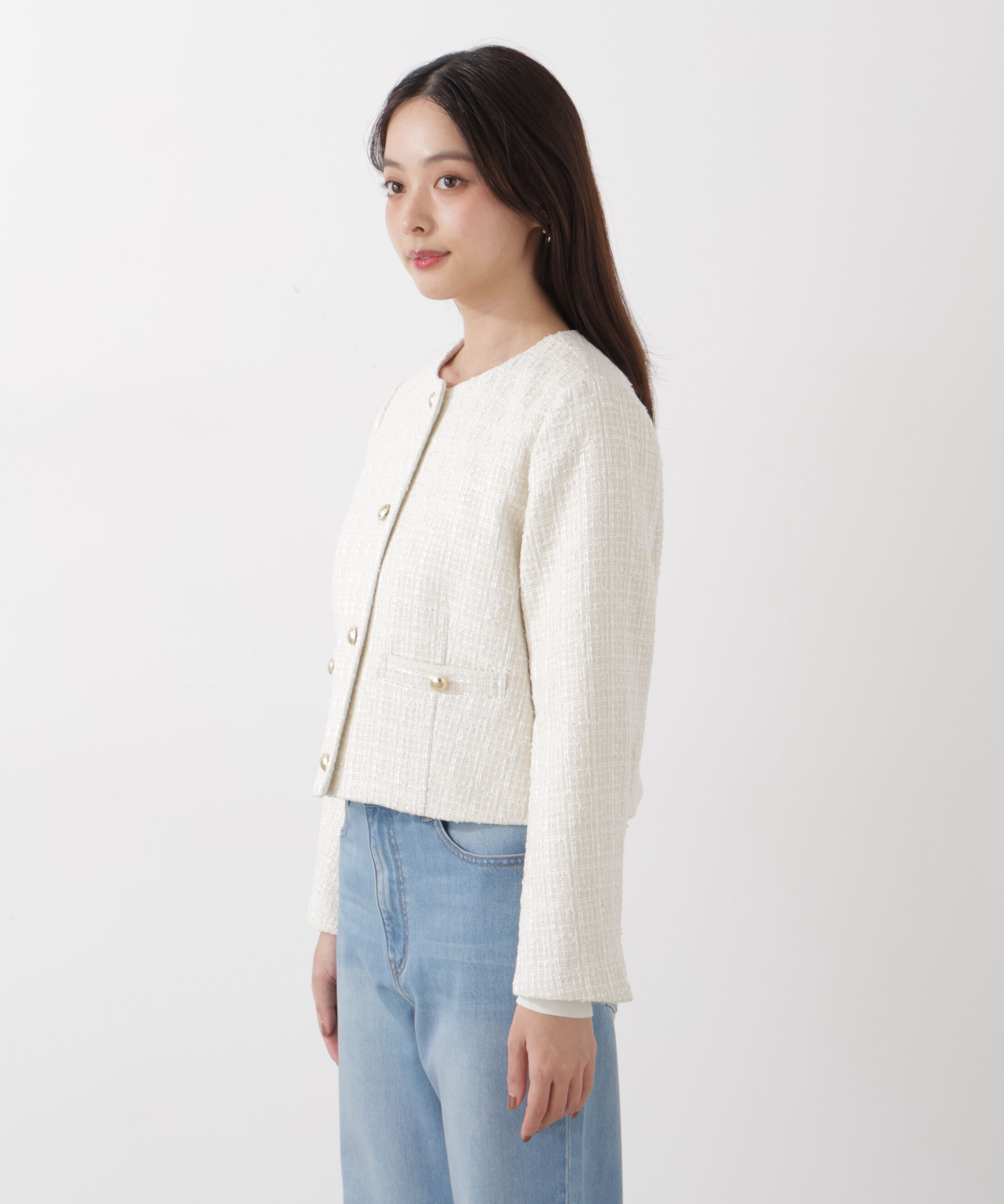 PROPORTION BODY DRESSING「ノーカラーツイードジャケット　26SS」|ブルゾン・スタジャン|