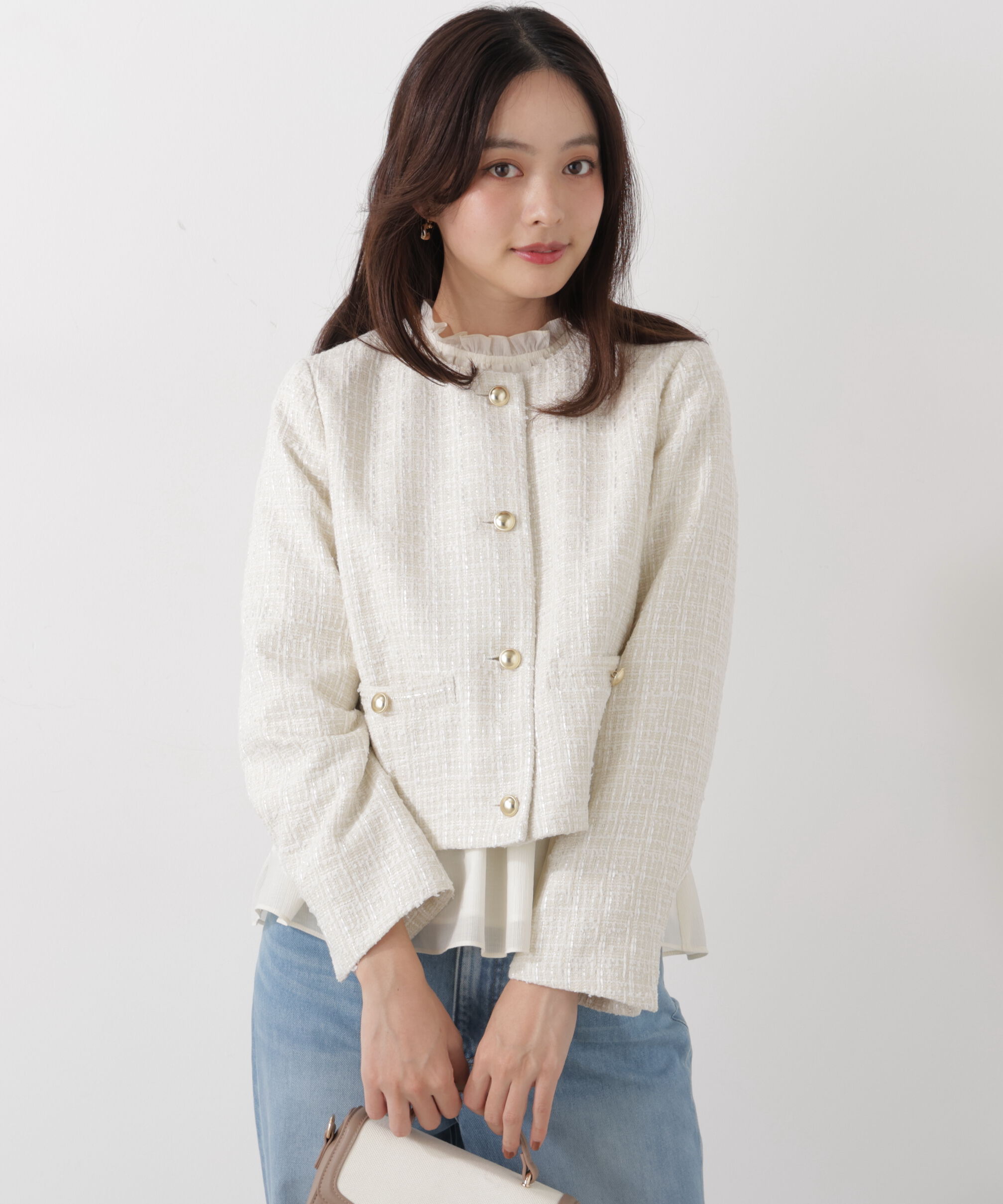 PROPORTION BODY DRESSING「ノーカラーツイードジャケット　26SS」|ブルゾン・スタジャン|