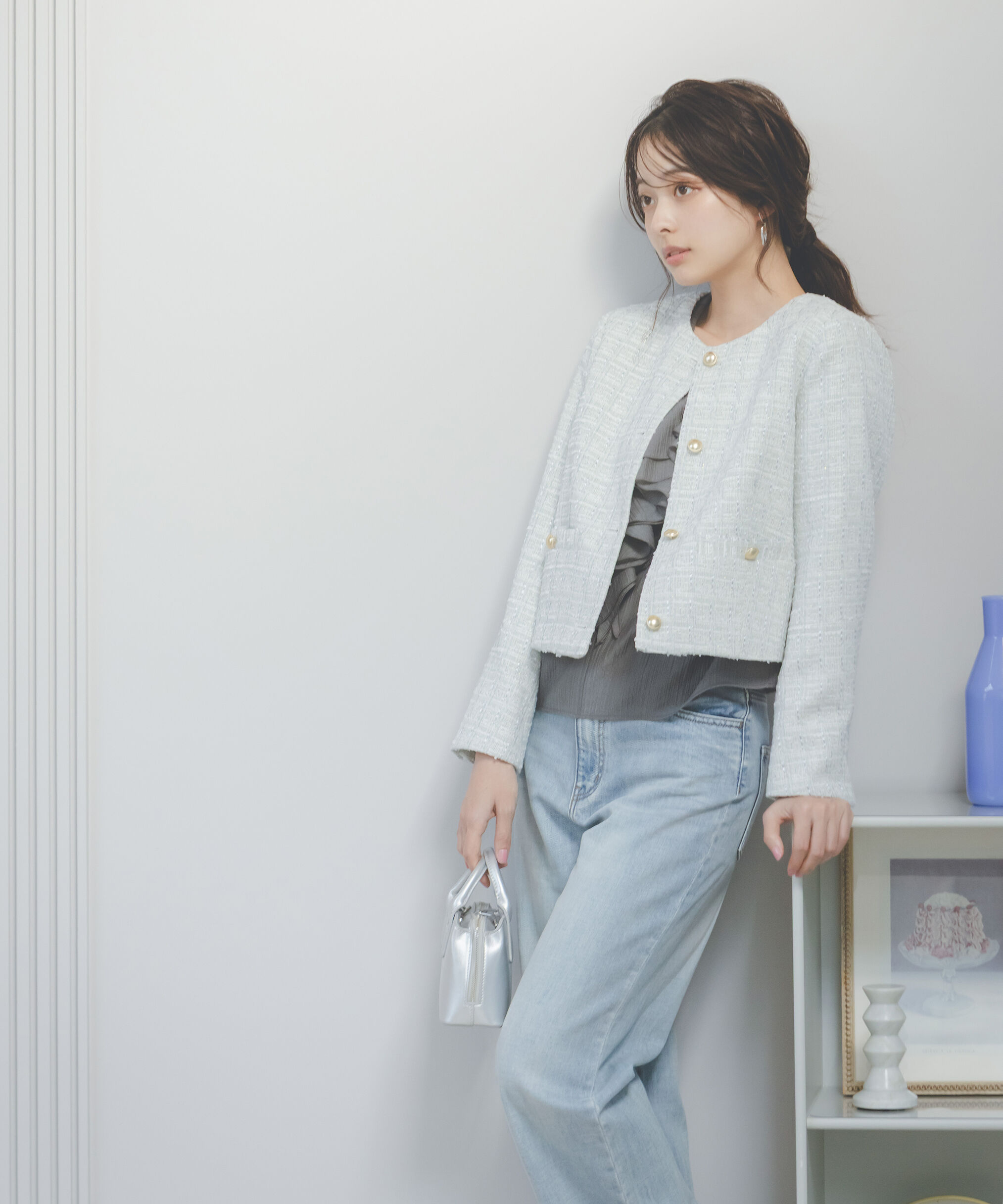 PROPORTION BODY DRESSING「ノーカラーツイードジャケット　26SS」|ブルゾン・スタジャン|