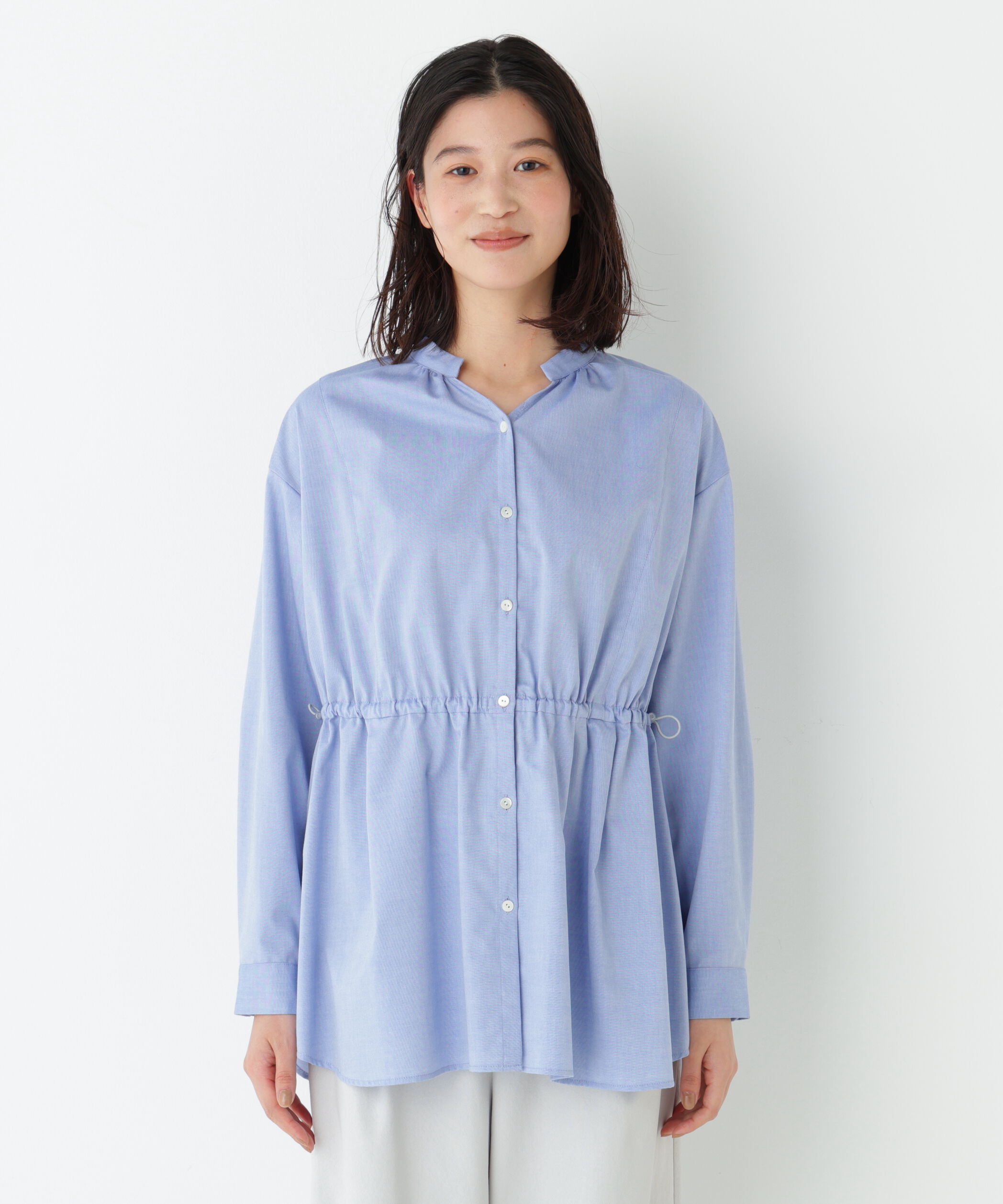  「◆《ウォッシャブル》シャンブレーオックスドロストブラウス」|シャツ・ブラウス|