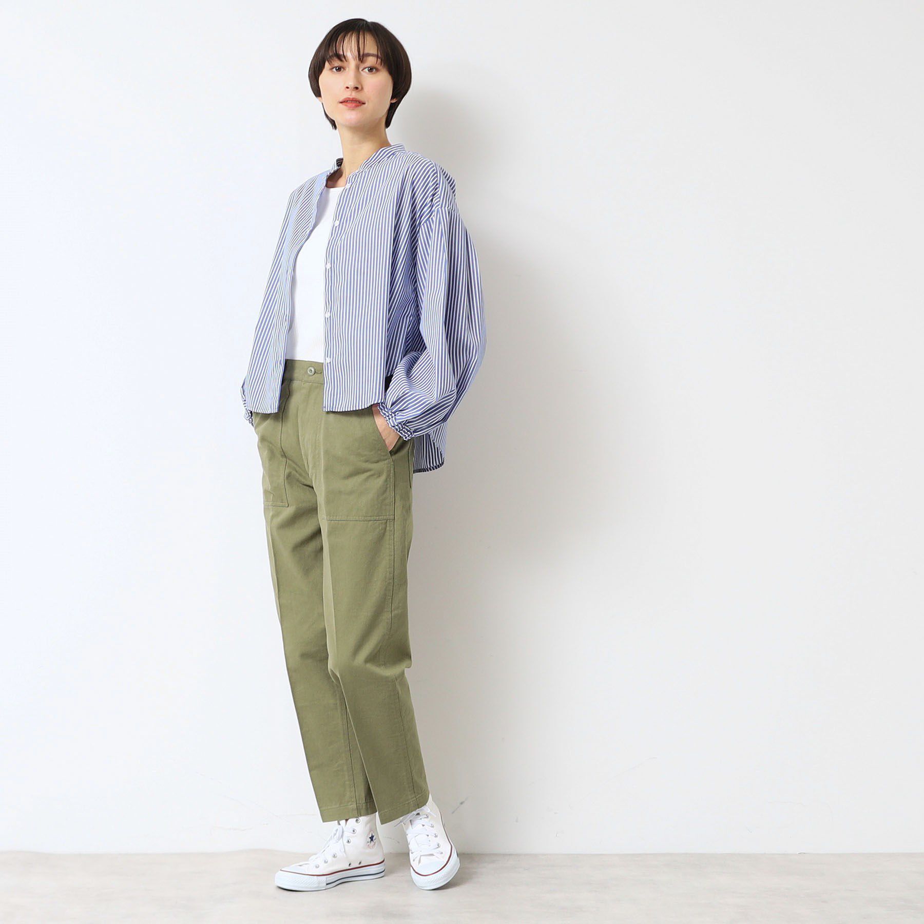 Dessin「【洗える】バンドカラーストライプシャツ（XS～L）」|シャツ・ブラウス|