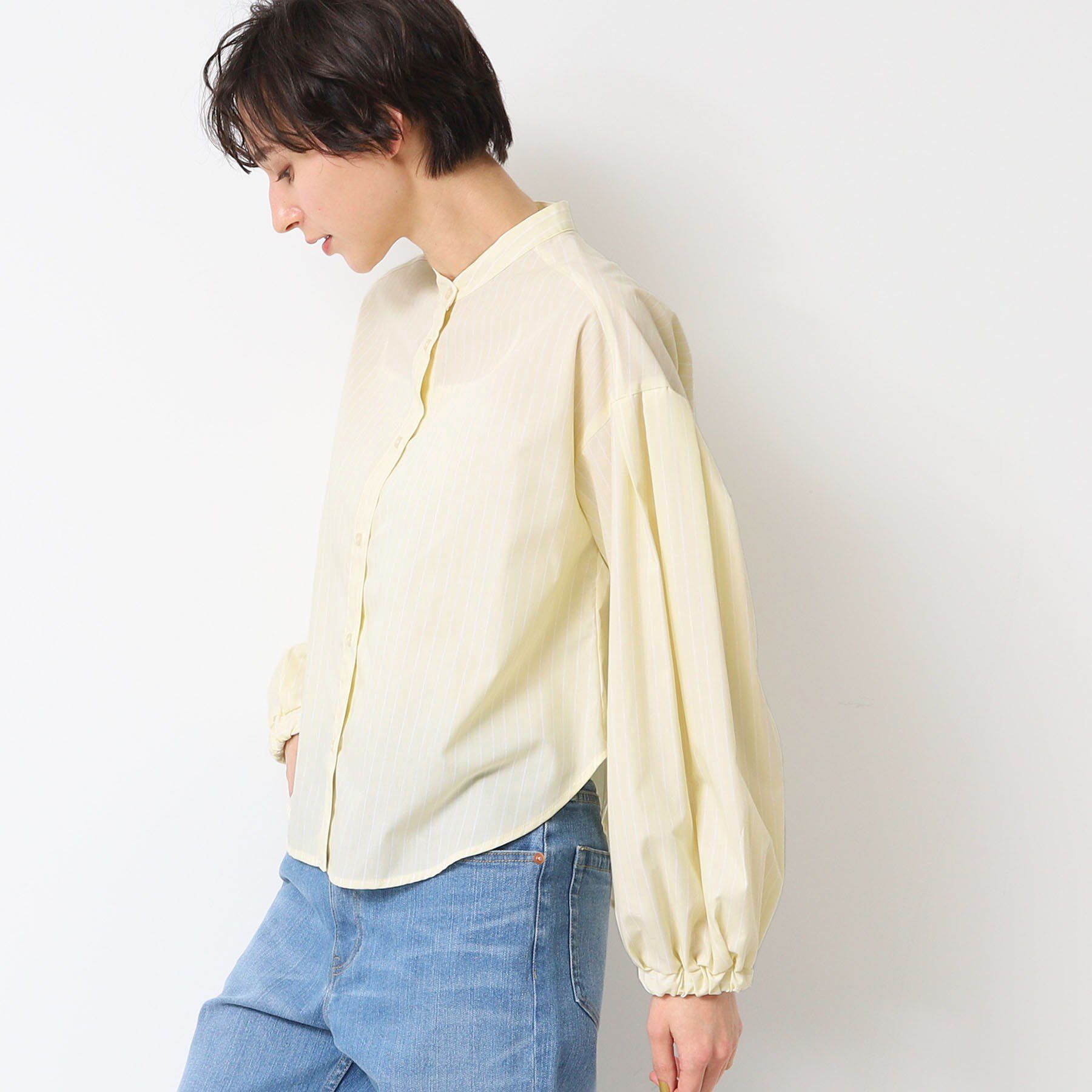 Dessin「【洗える】バンドカラーストライプシャツ（XS～L）」|シャツ・ブラウス|