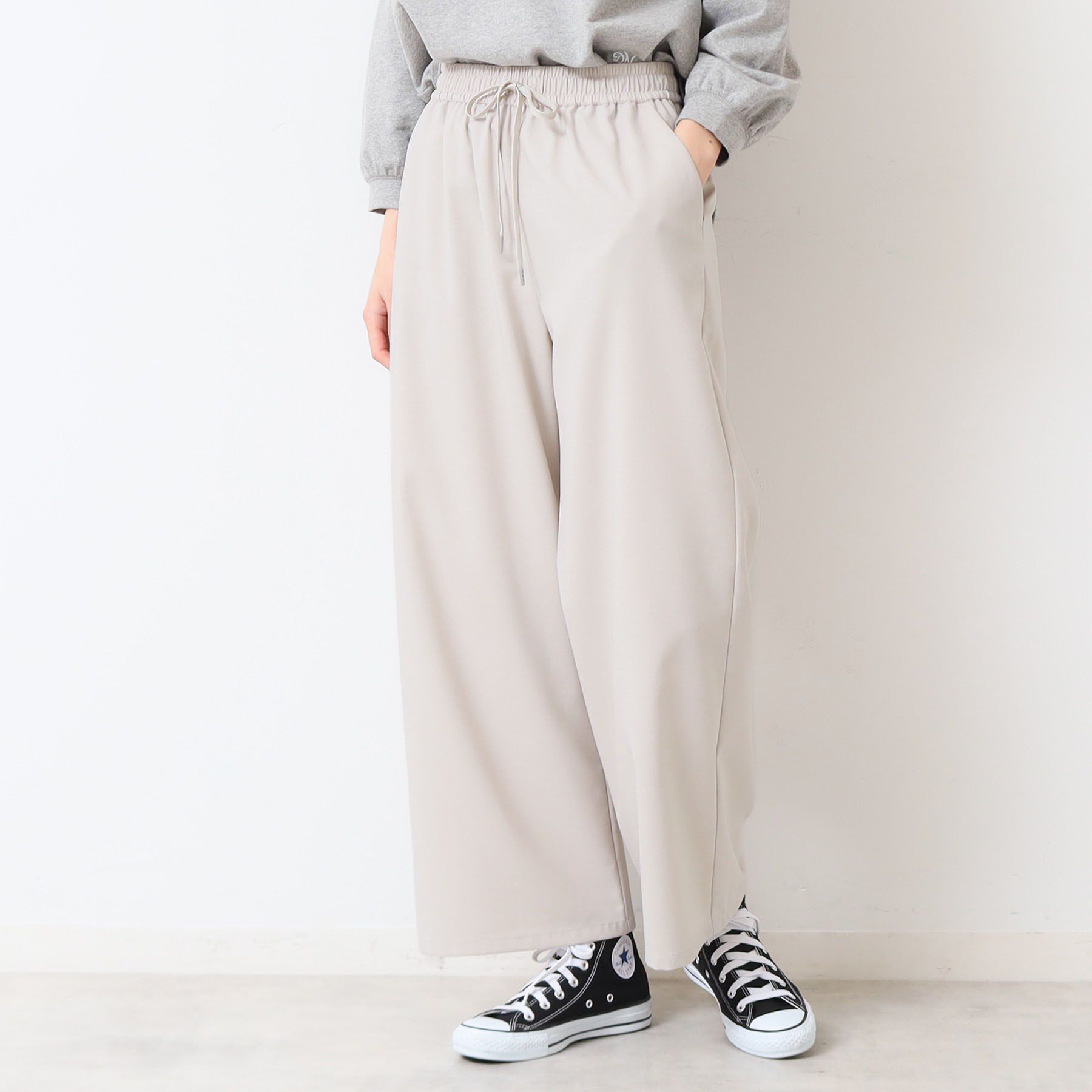 Dessin「【ウエストゴム・洗える】ドロストリラックスパンツ（XS～L）」|その他|グレージュ(050)